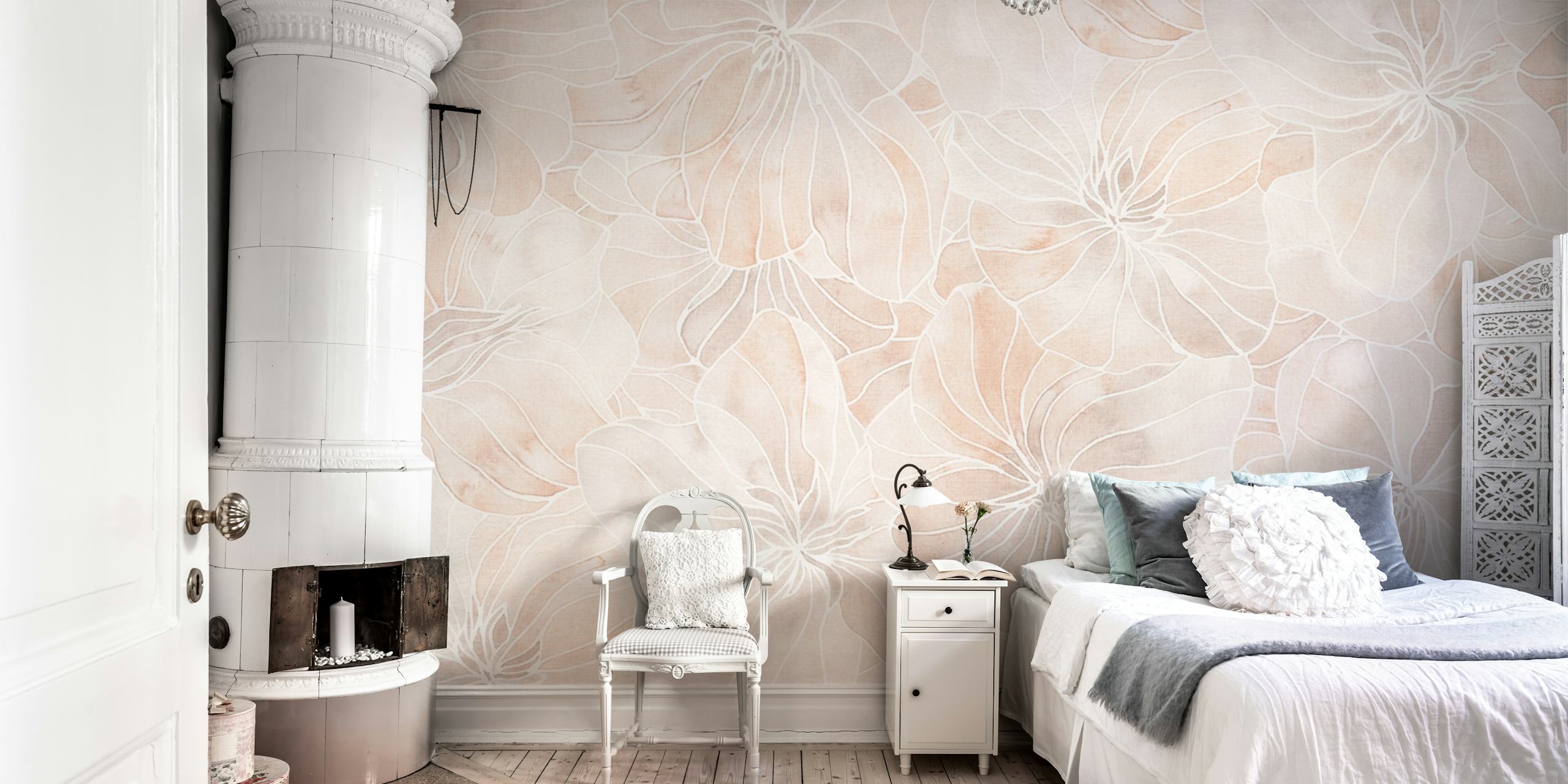 Warm minimalism wallpaper with large beige flowers