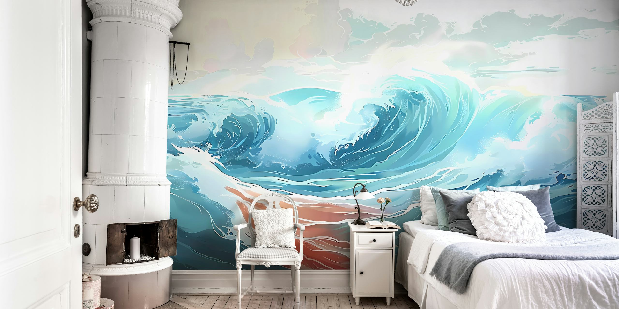 Papel pintado Rough Sea 2 mostrado en una habitación