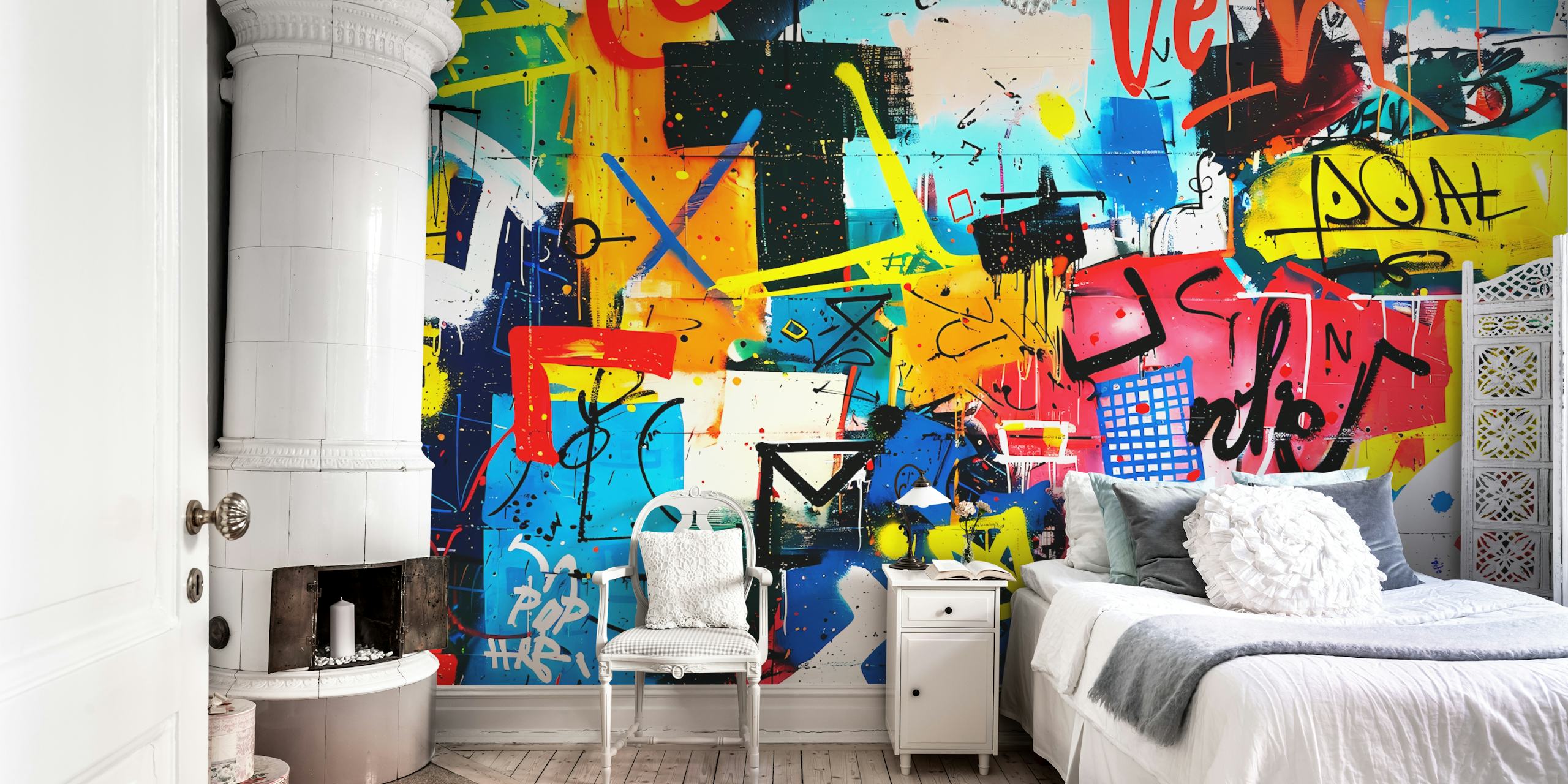 Urban style 3 kleurrijke behang in een kamer