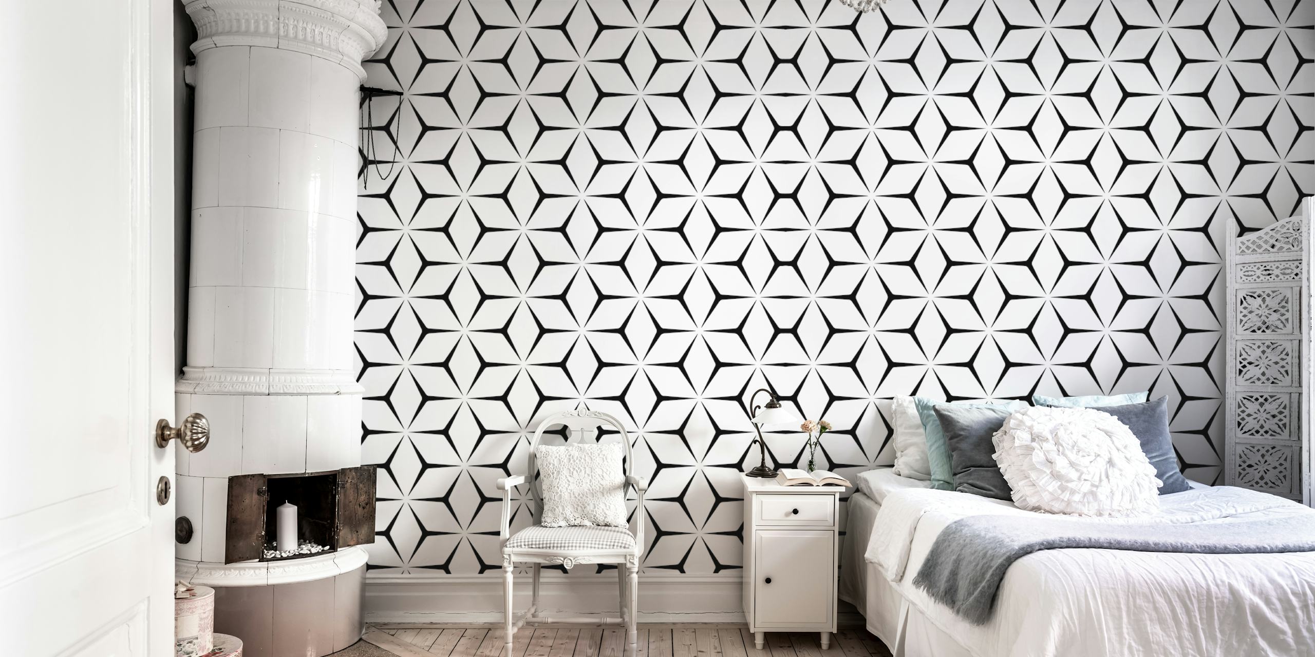 Geometric pattern in black and white wallpaper