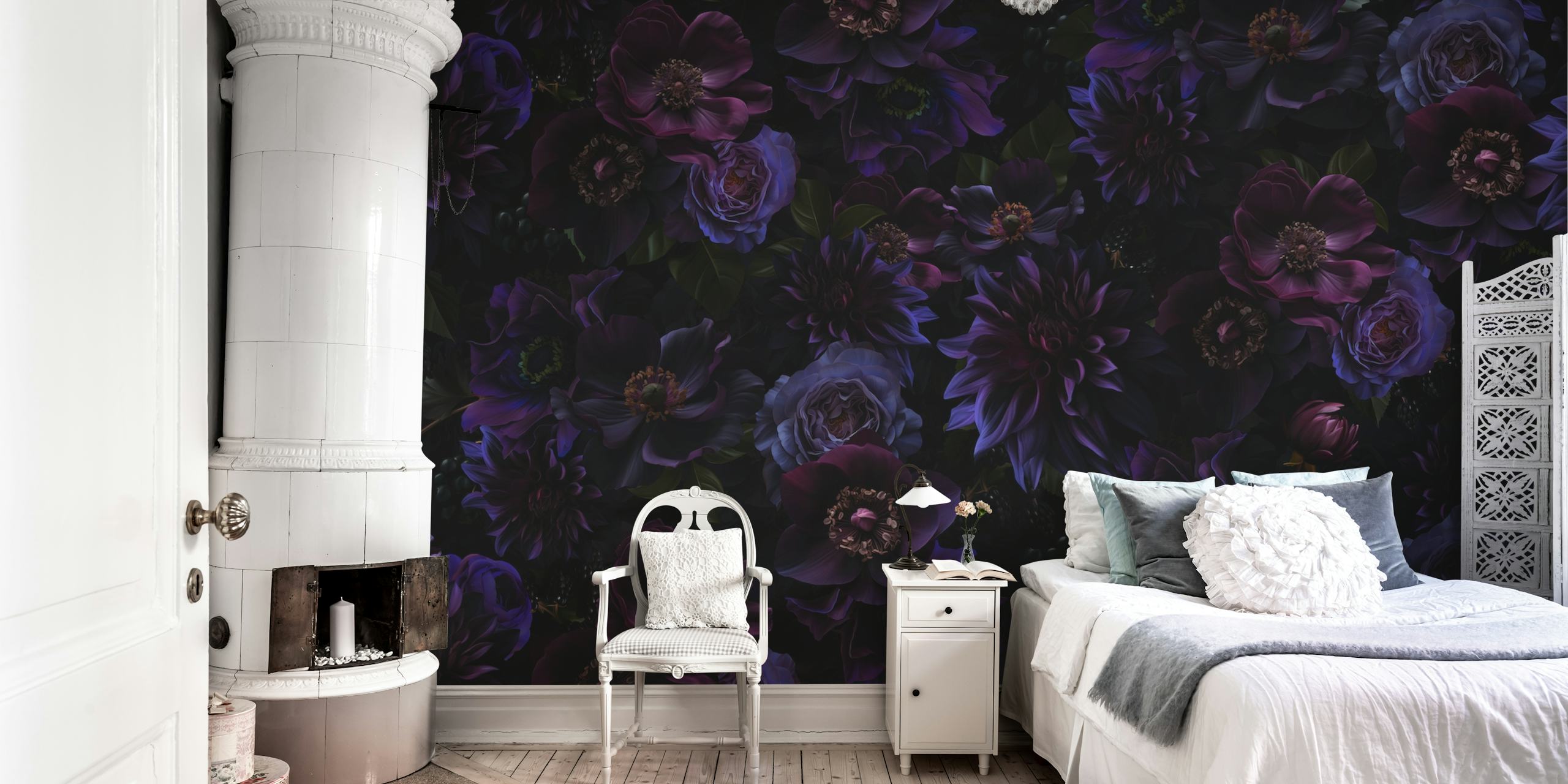 Baroque Maximalist nattblomsterträdgård tapet