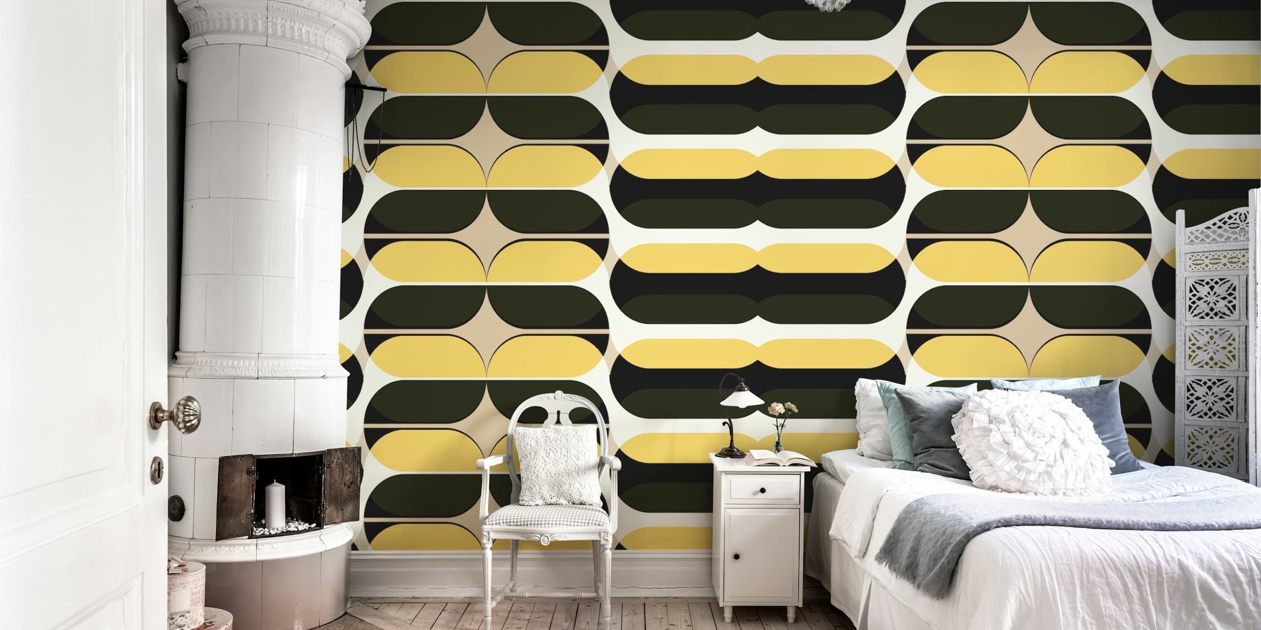Modern Yellow Mid-Century Geometric Wall Mural Design