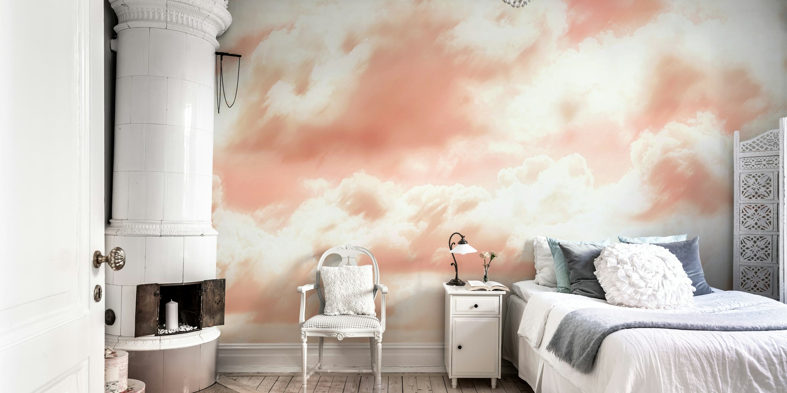 Pastel clouds in tan, blush, and peach colors, soft and serene wallpaper