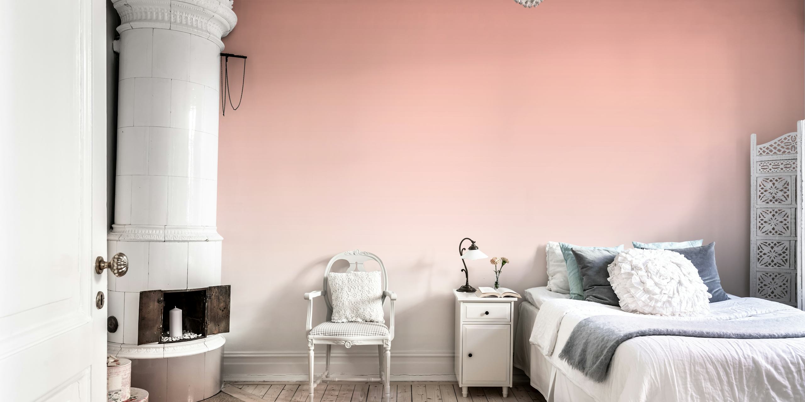 Coral gradient fade wallpaper in soft pink and white.
