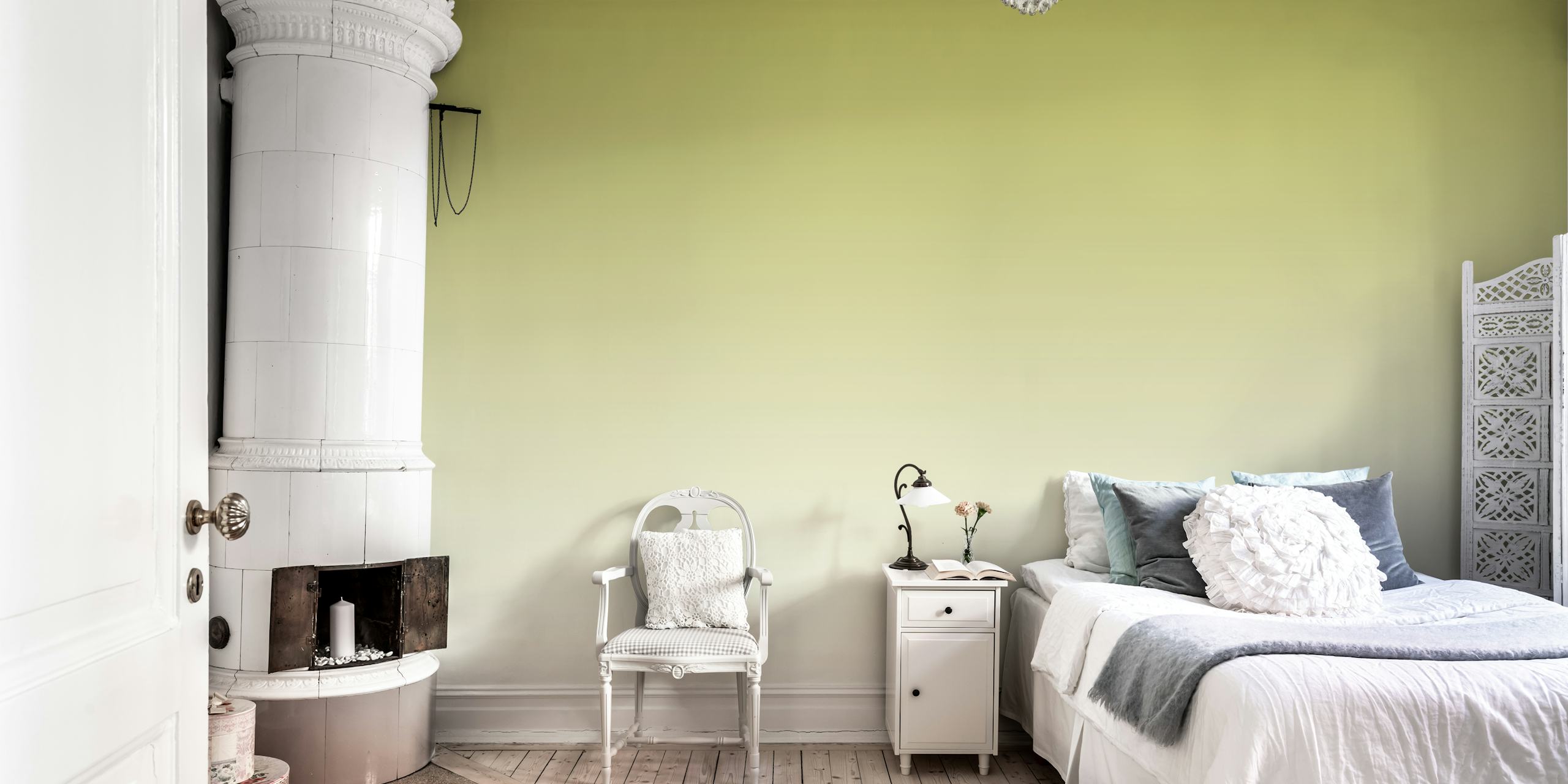 Olive green gradient wallpaper displayed in a room