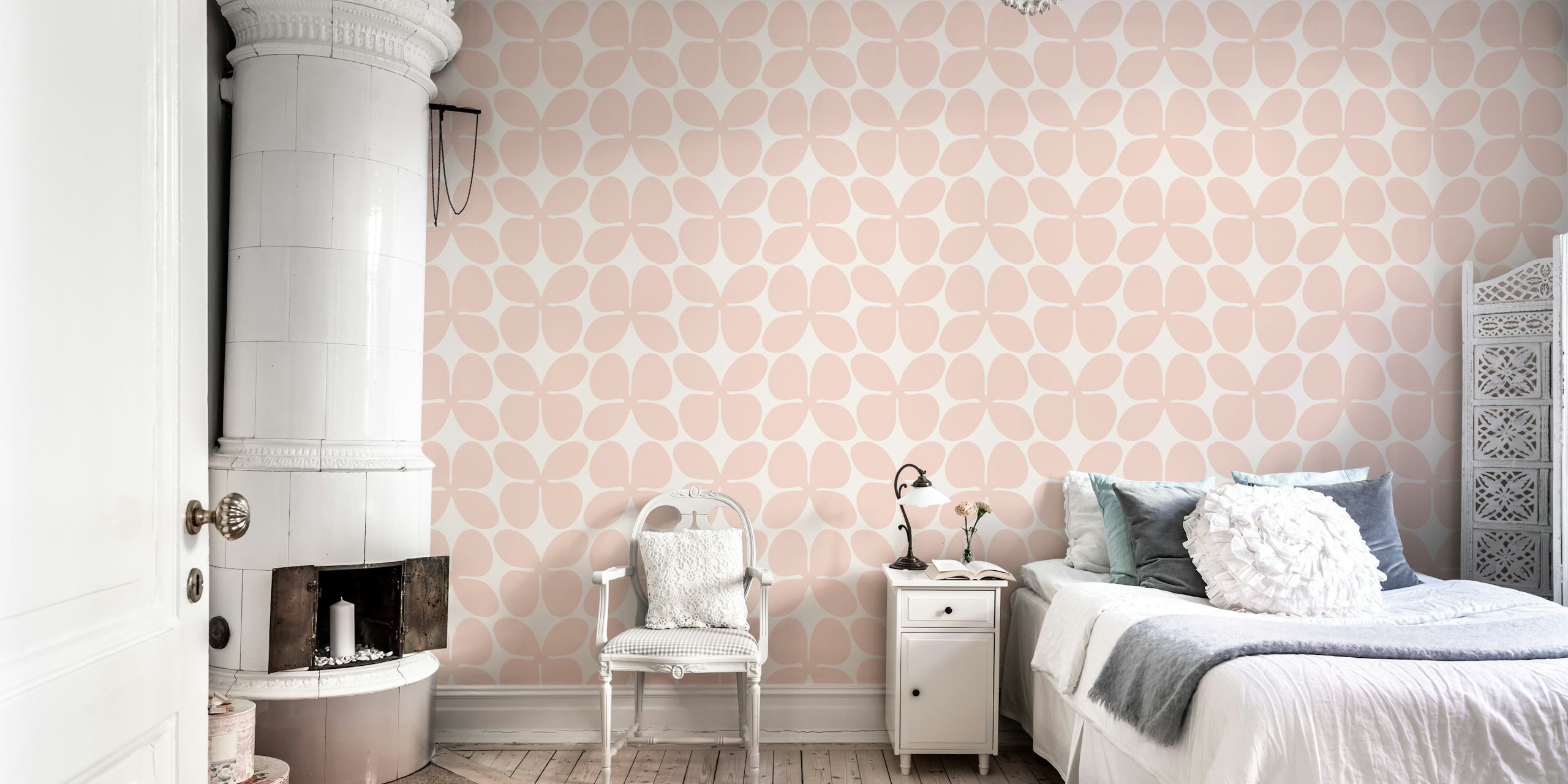 Pastel Pink Color Block Flowers tapet