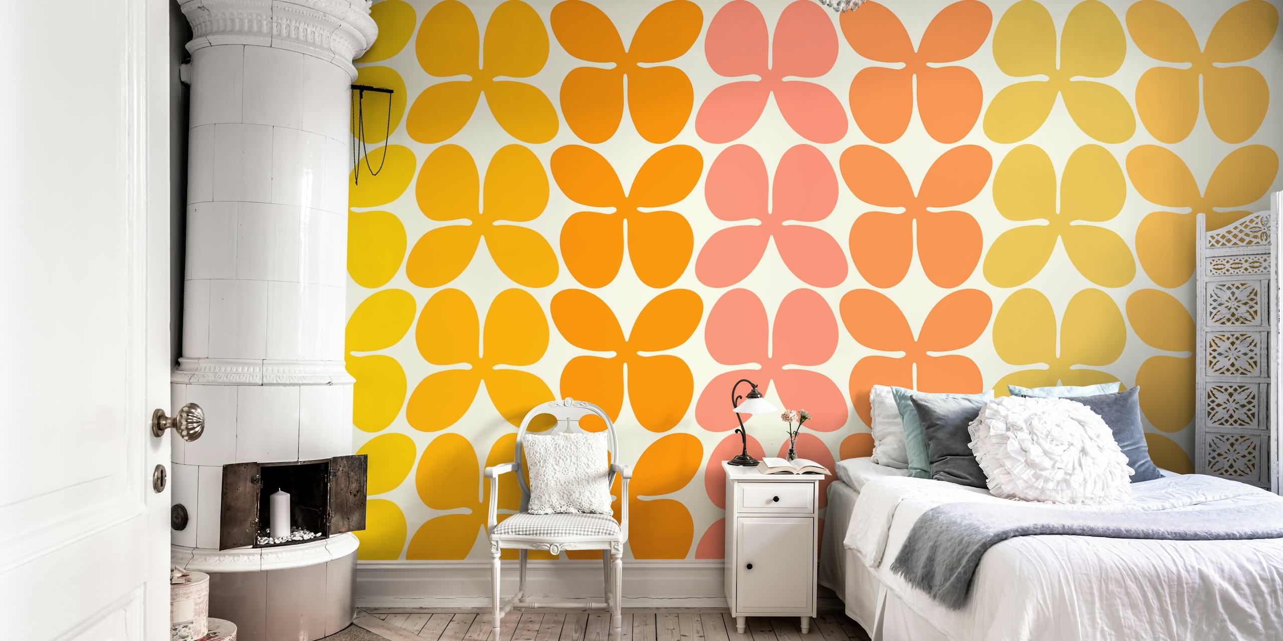 Sunny 70s Flowers wallpaper design in a room