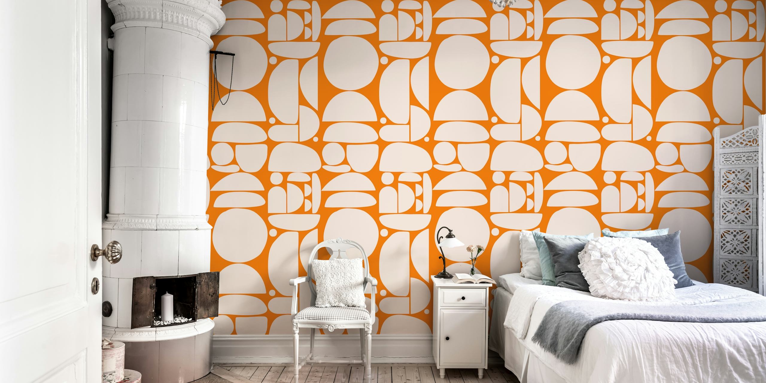 Geometric shapes in beige and orange tones wallpaper