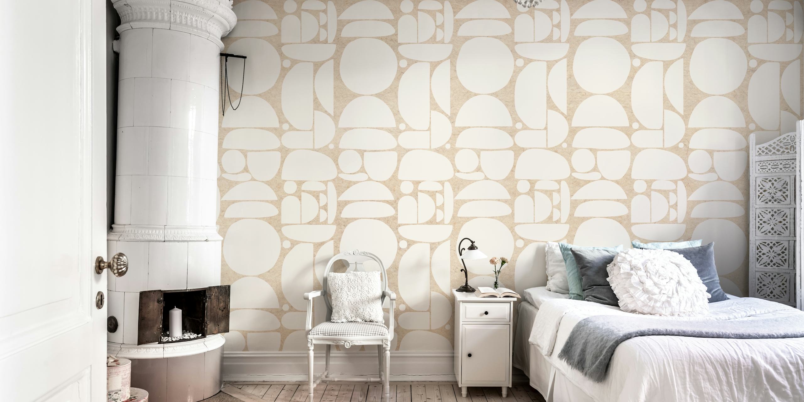 Geometric cream and beige shapes wallpaper