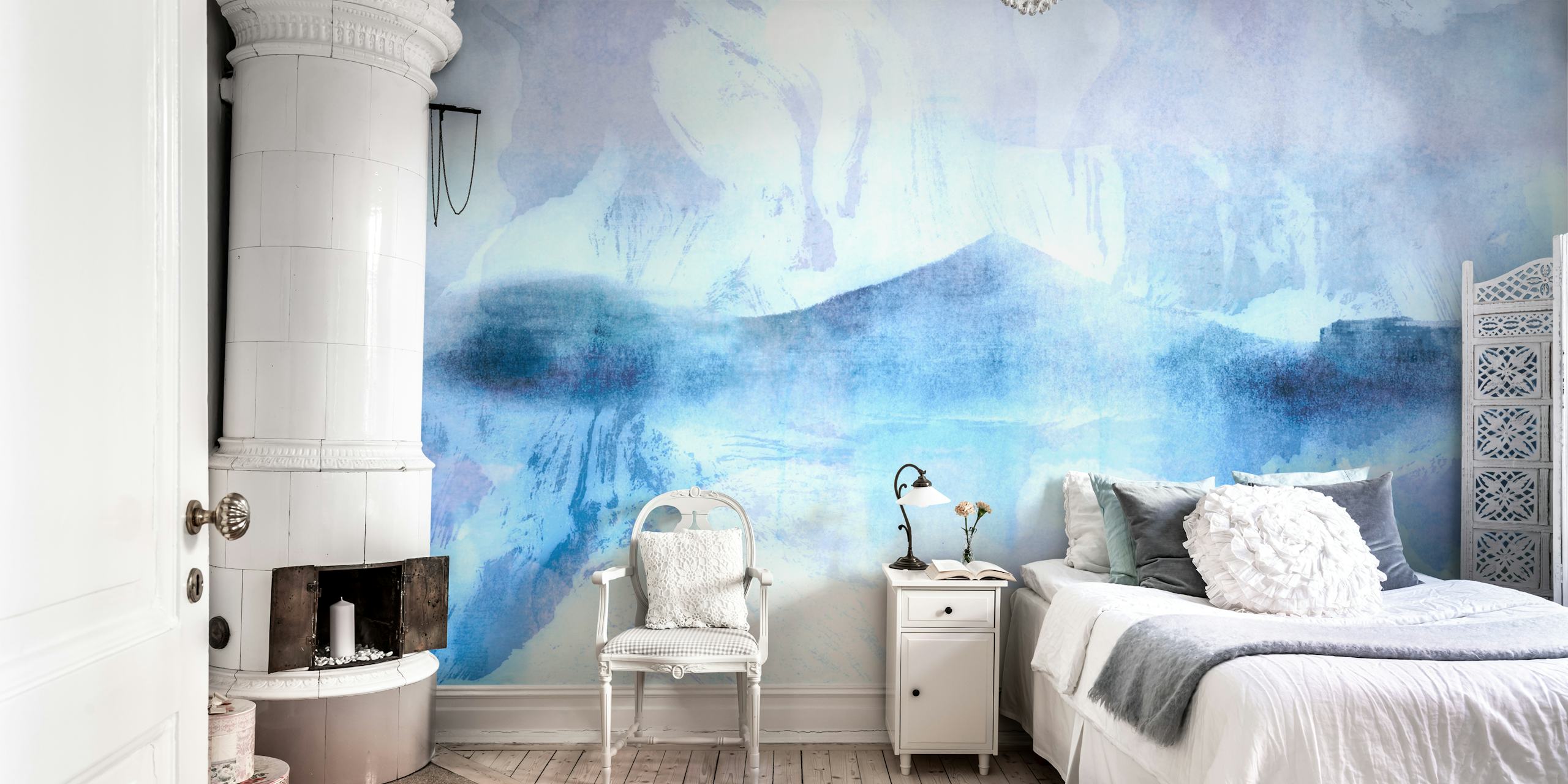 Dreamy Blue Hill wallpaper in a room