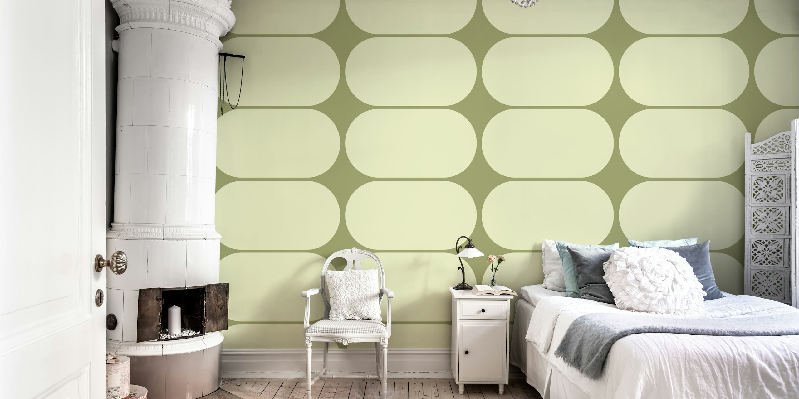 Sage Mid-Century Pebbles Abstract Tapet