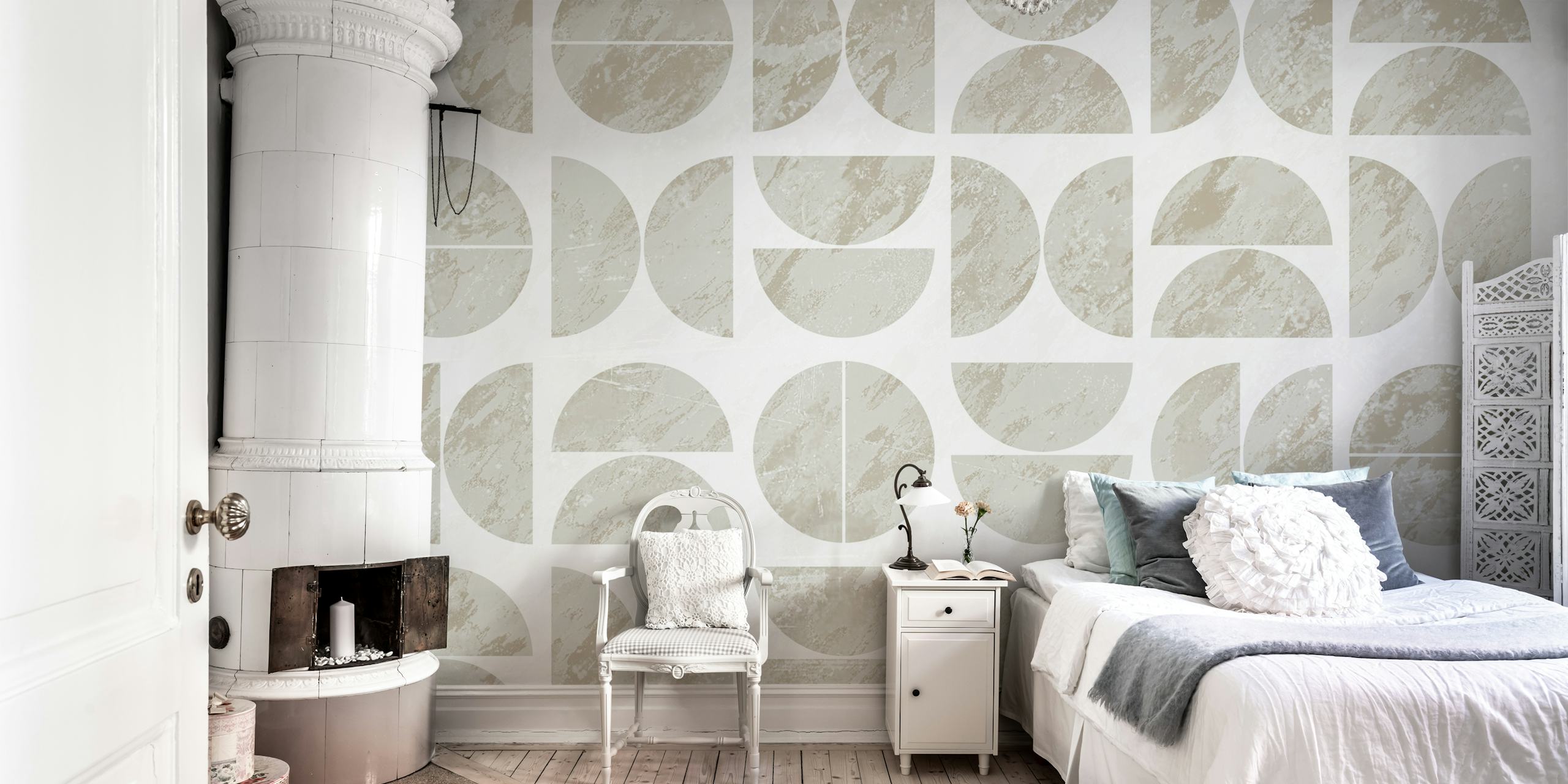 Neutral geometric shapes in soft beige and white wallpaper