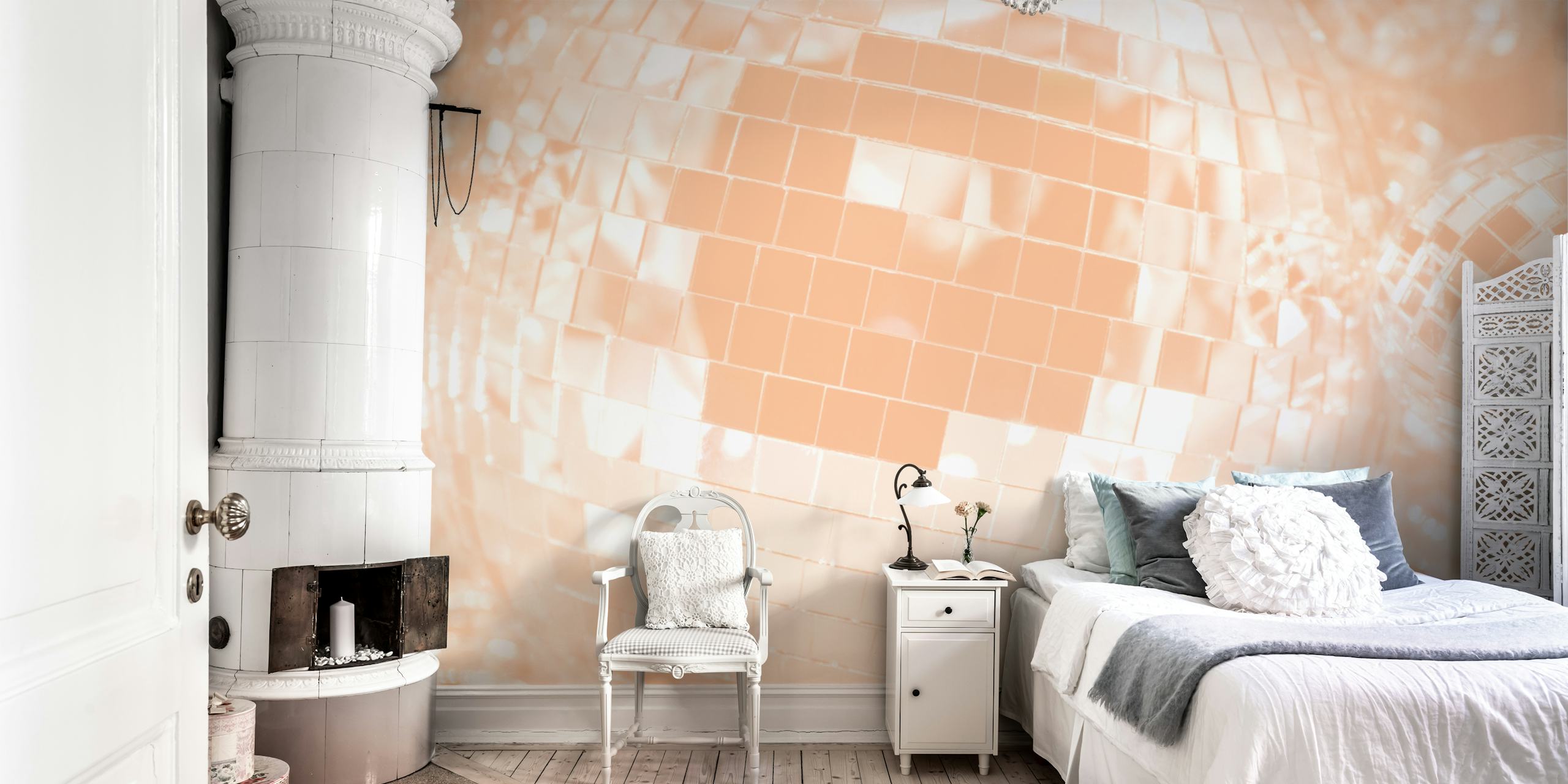Retro disco ball design in peach color wallpaper