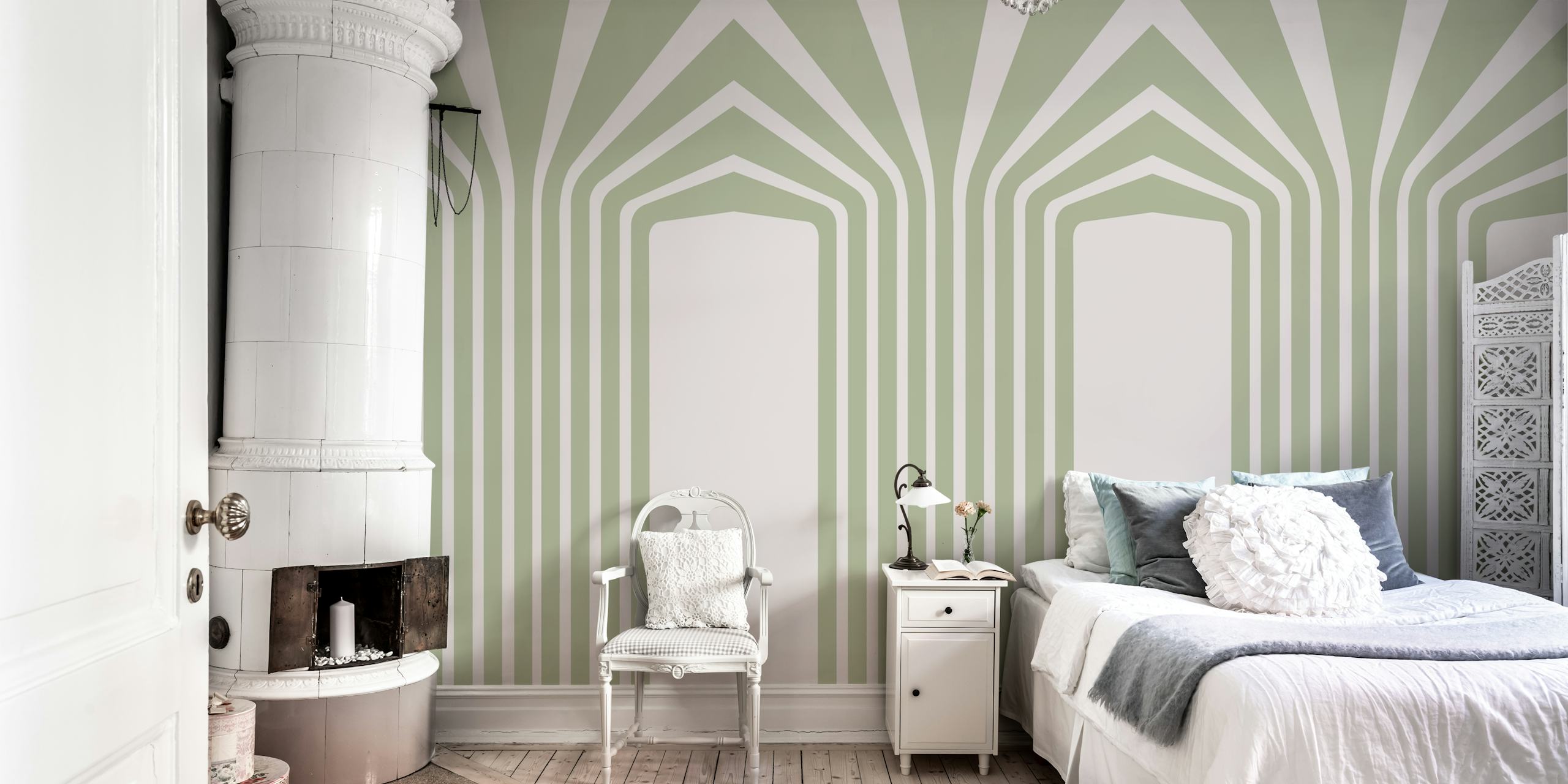 Bold Luxury Stripes Sage tapet i et rom