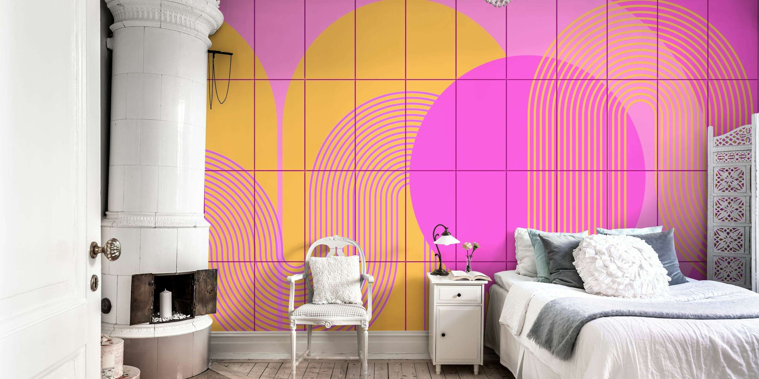 Colorful geometric patterns in pink and orange tones wallpaper