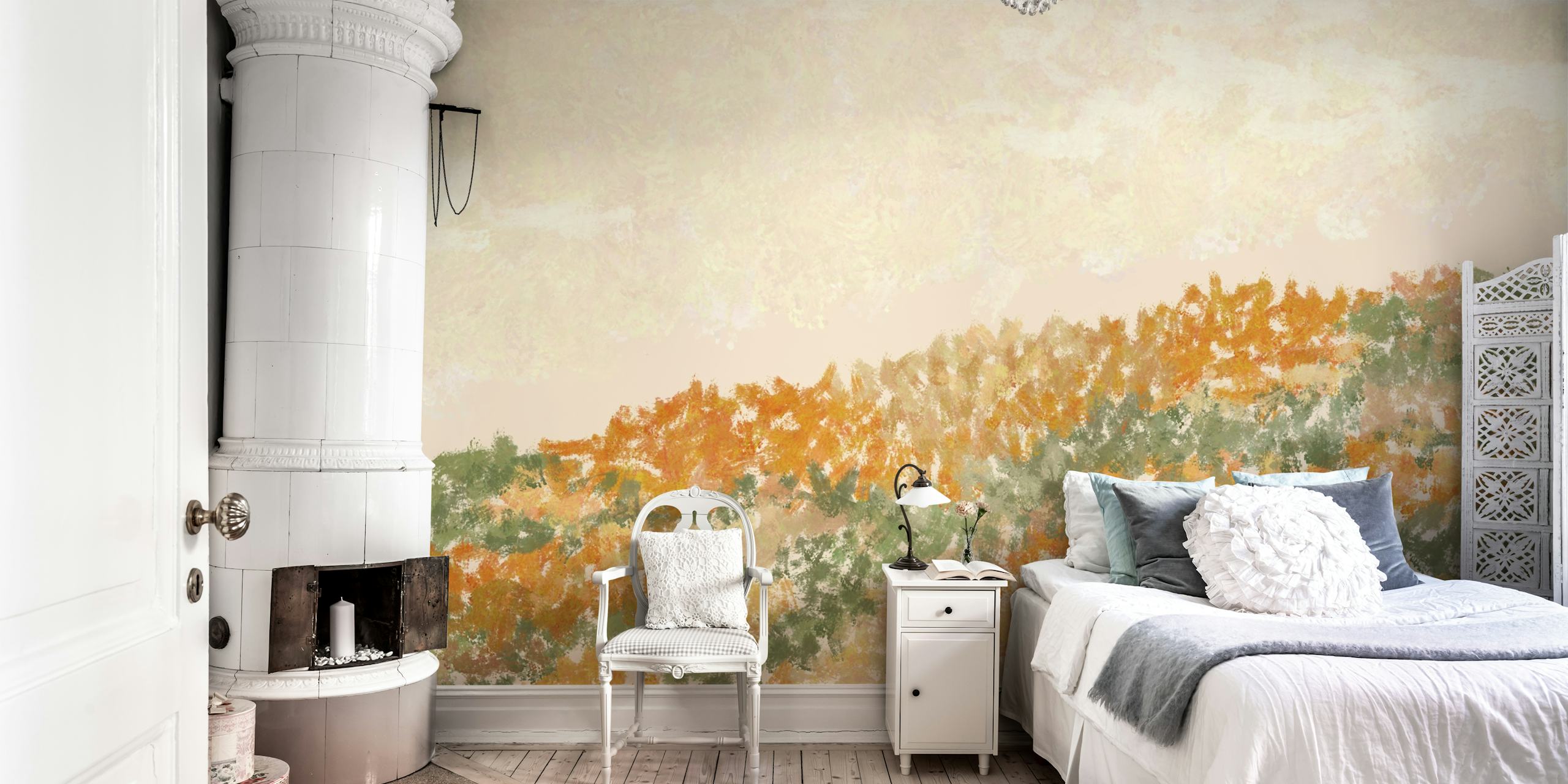 Abstract landscape mural v moderní místnosti