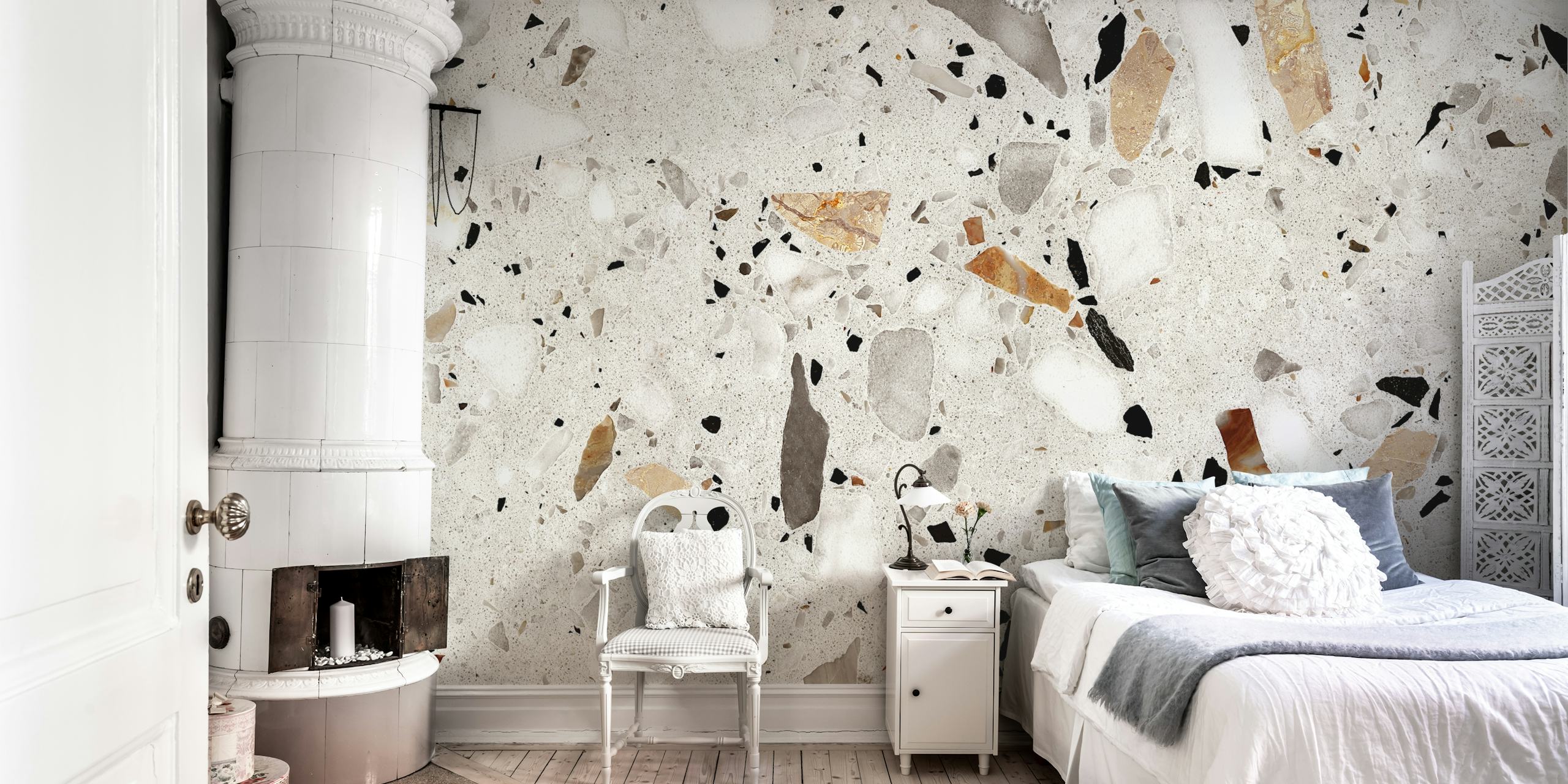 Gray natural terrazzo wallpaper in a room