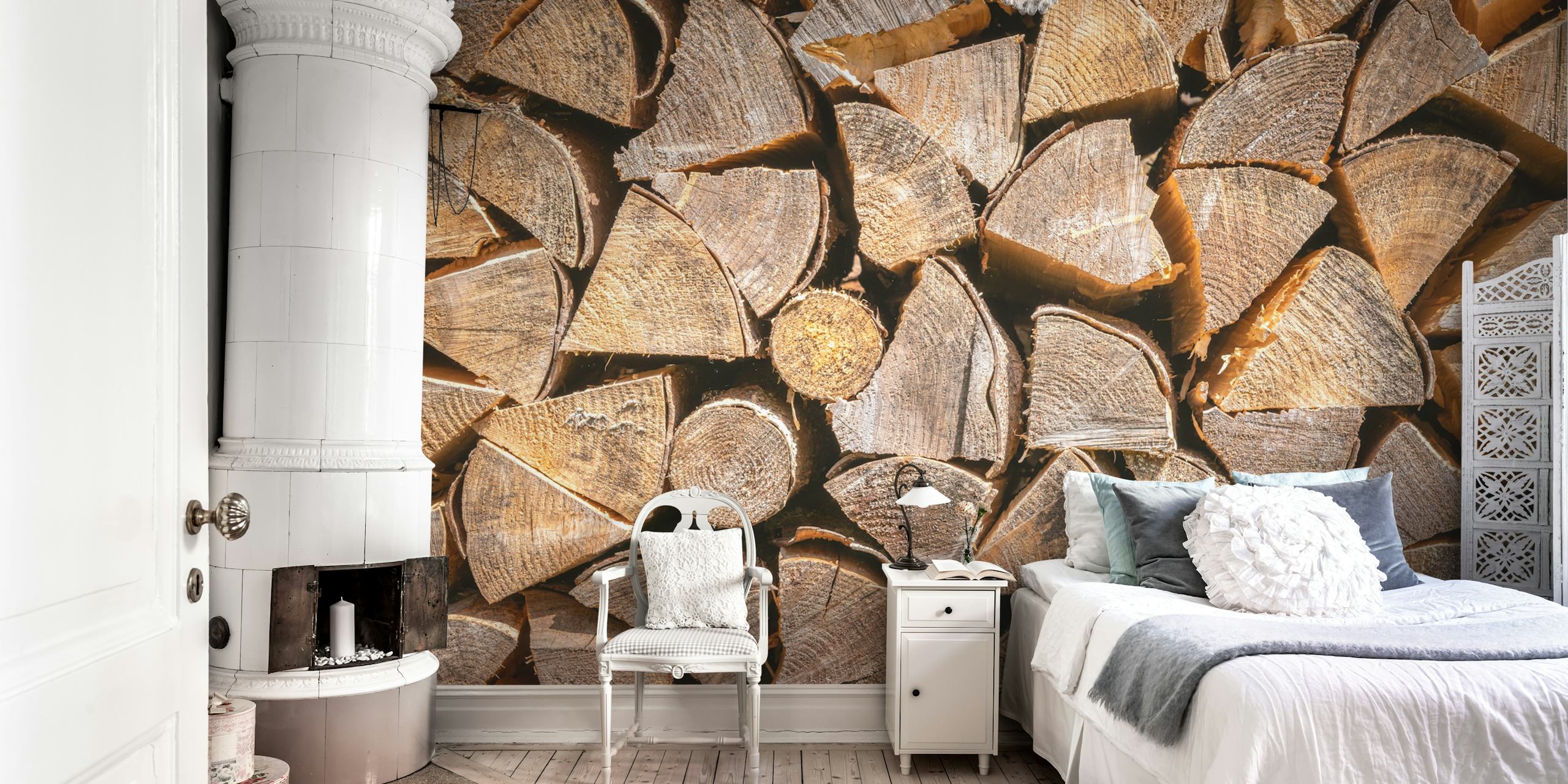 Papel tapiz Spring log Stack en una habitación