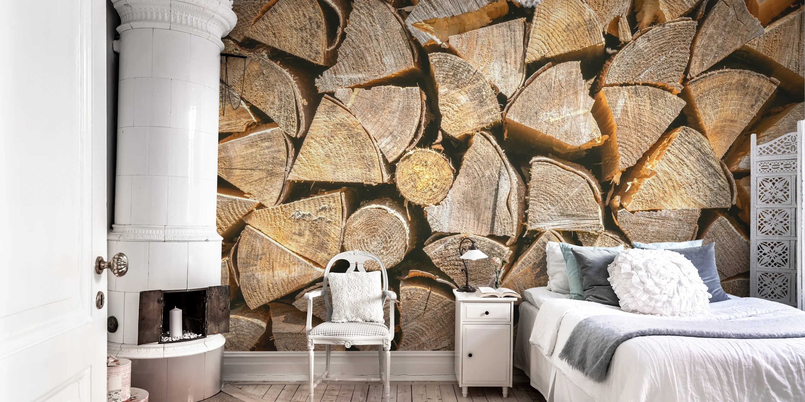 Spring log Stack wallpaper | Happywall