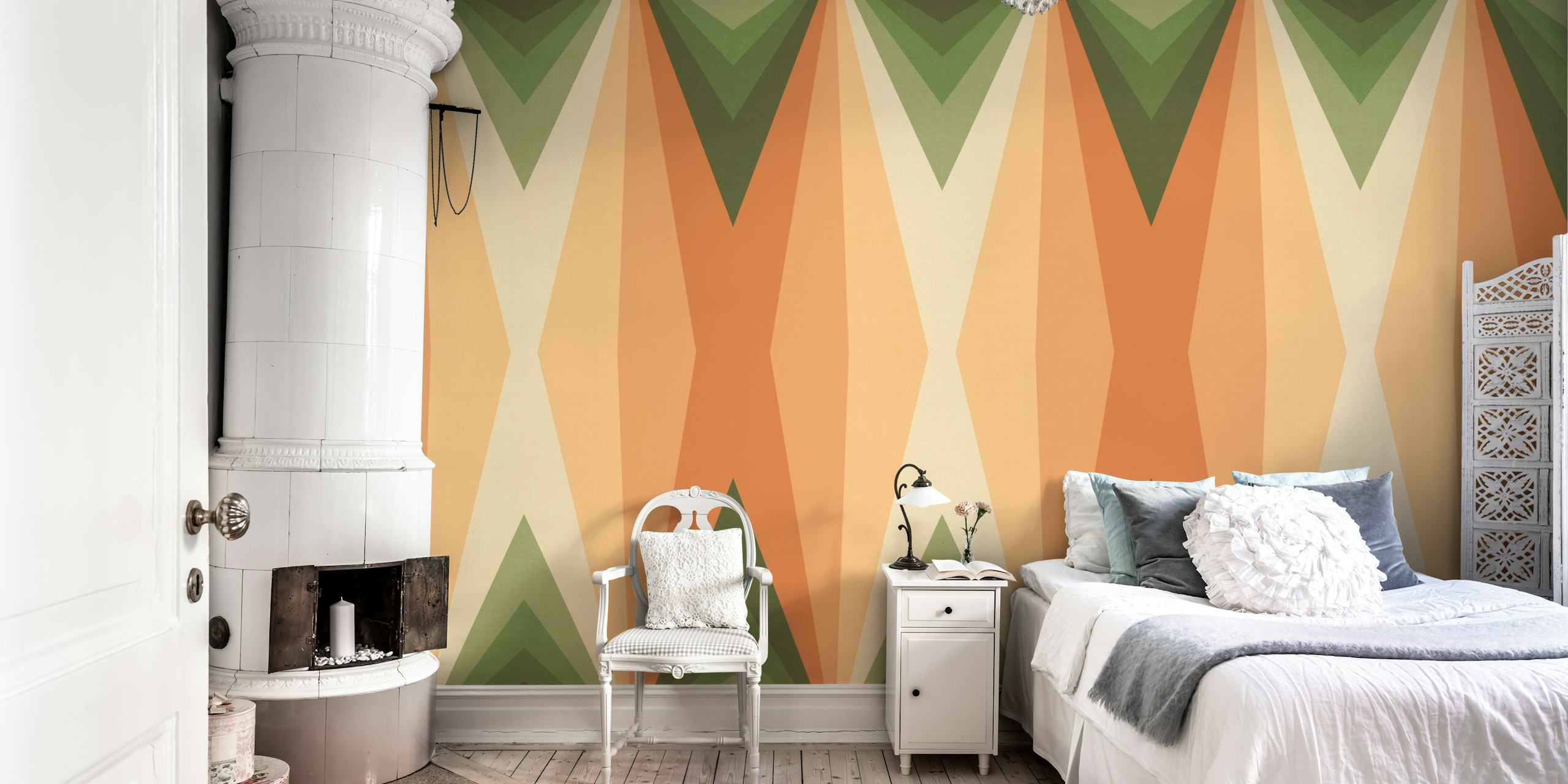 Seventies Groovy Tan Green Stripes Tapete angezeigt