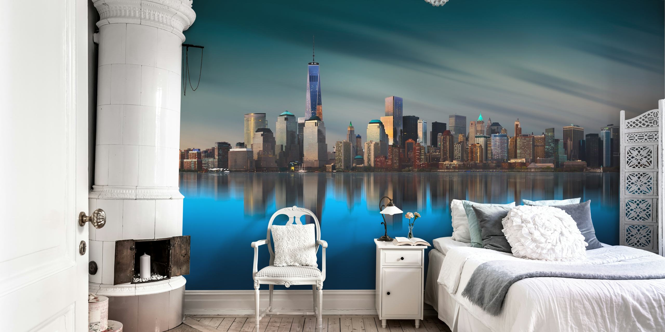 New York City skyline with blue reflection wallpaper