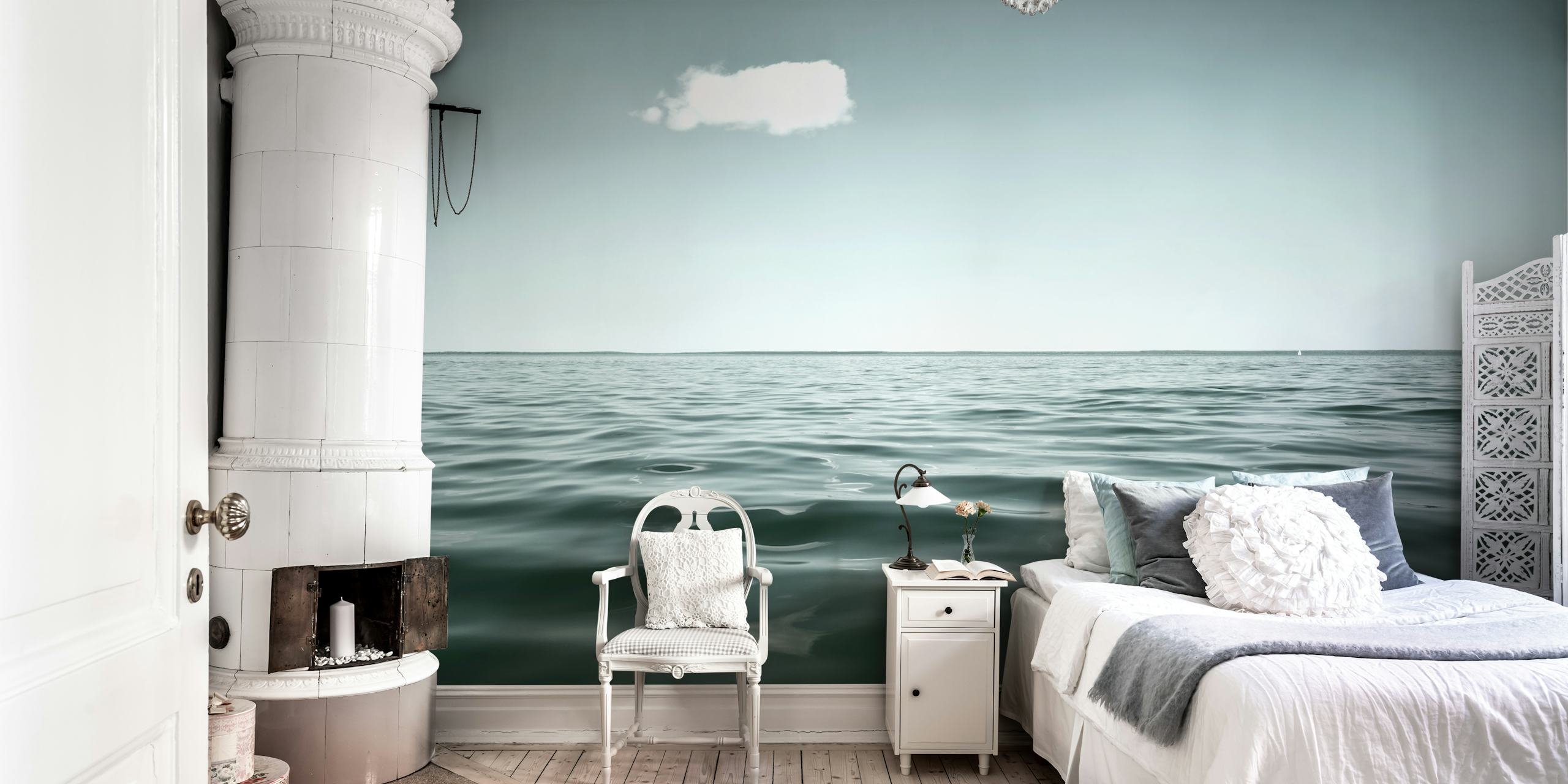 Rustige Meer Scène Wallpaper in de Tentoonstellingsruimte