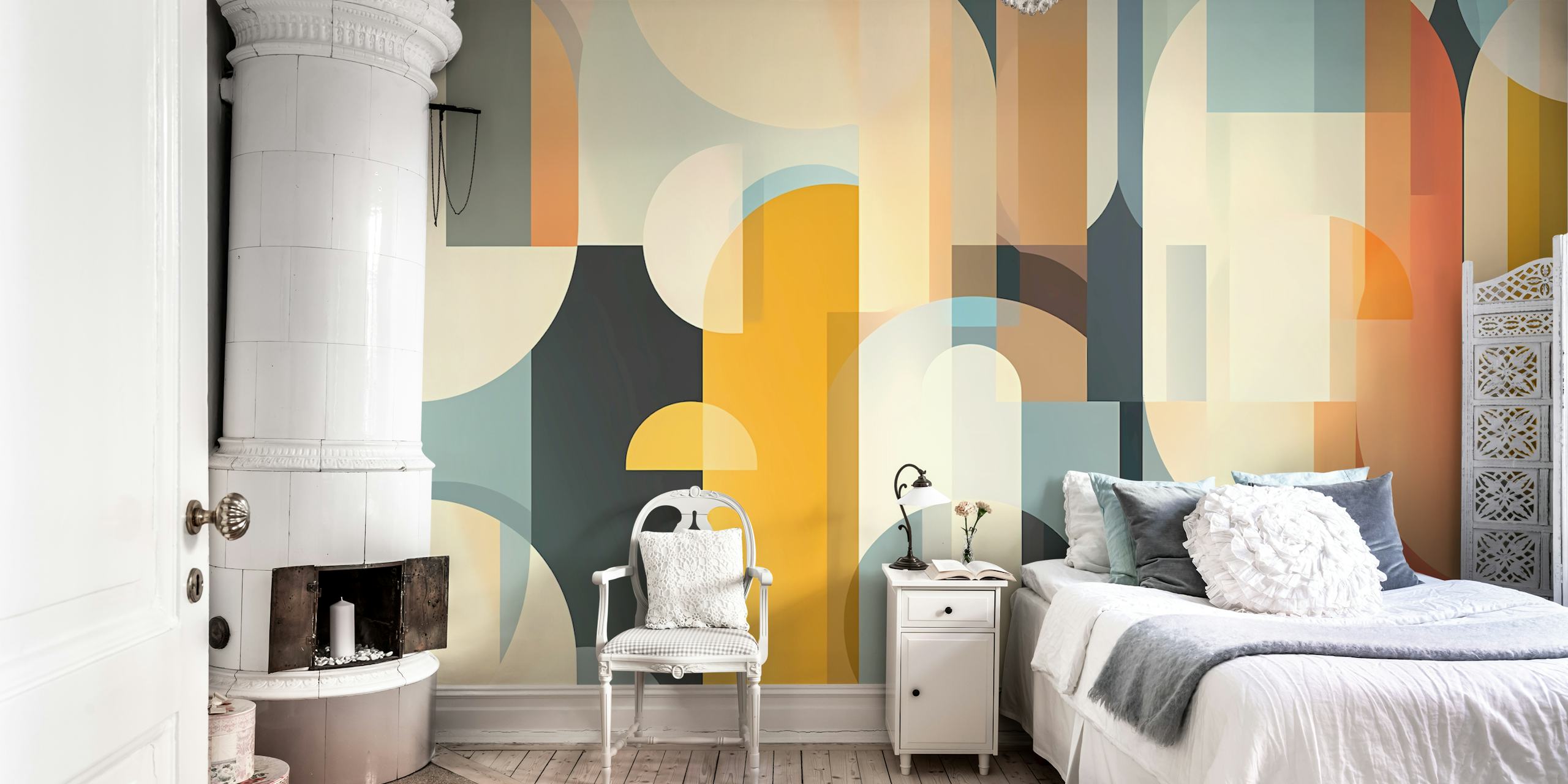 Multicolor geometric shapes in warm tones wallpaper
