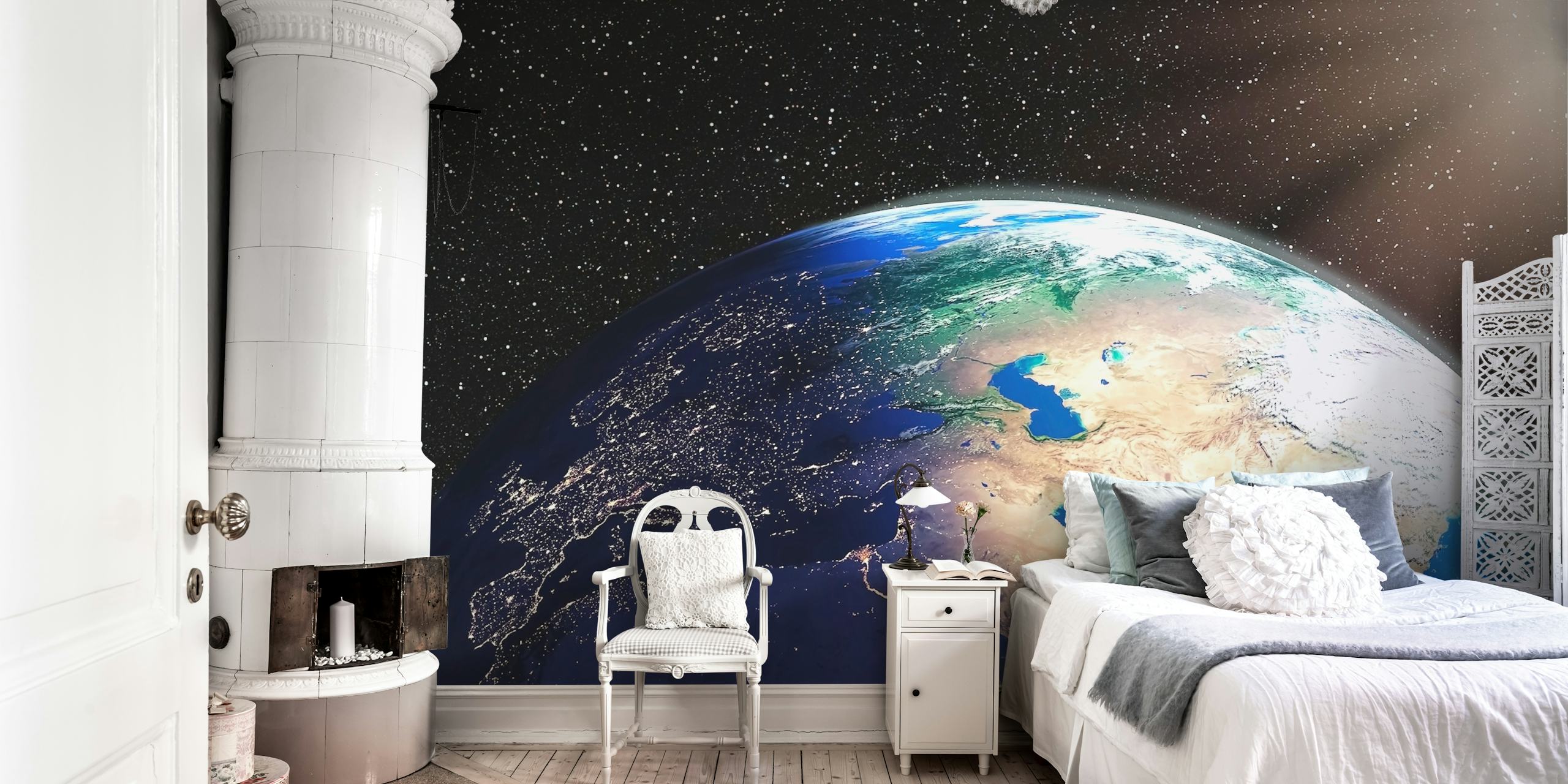 Detail of Earth from space showing blue and green colors wallpaper
