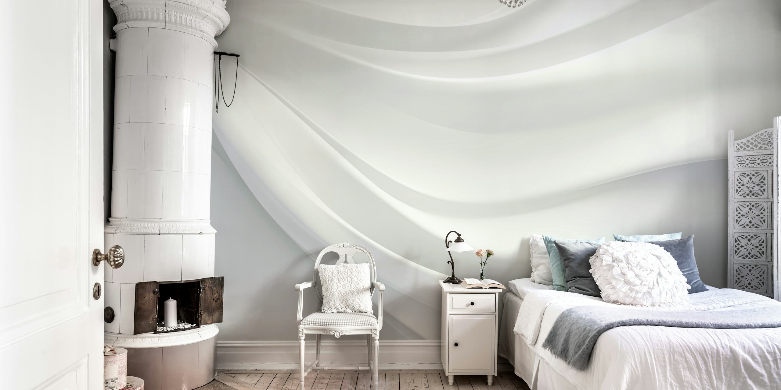 Elegante weiße Satin-Tapete mit glatter Textur für modernes Innendesign