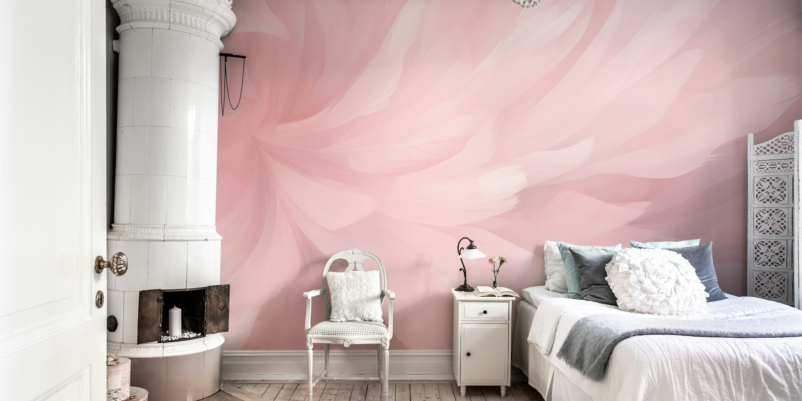 Abstract floral brushwork pastel pink wallpaper