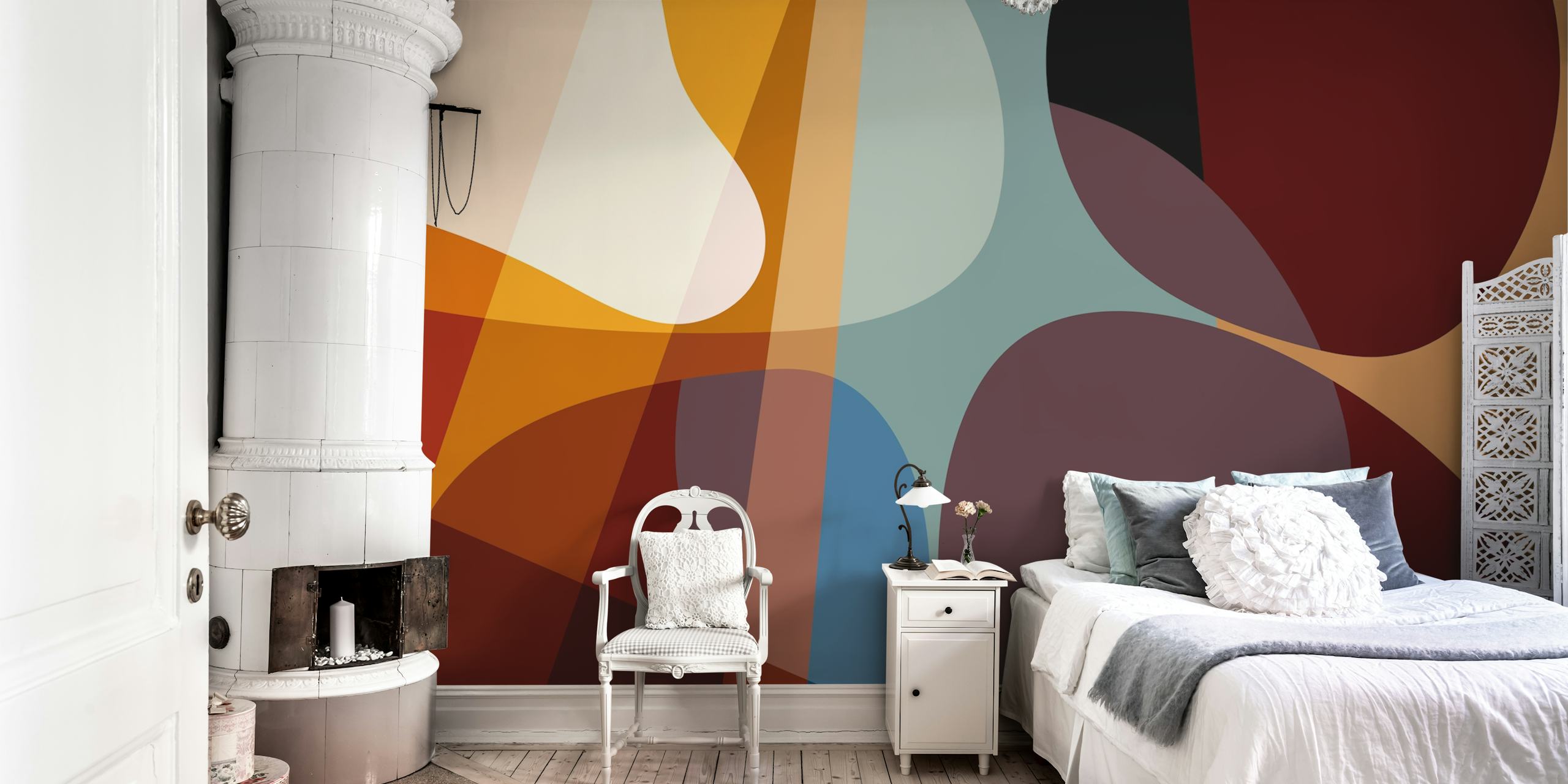 Retro Curves Blend tapetti huoneessa