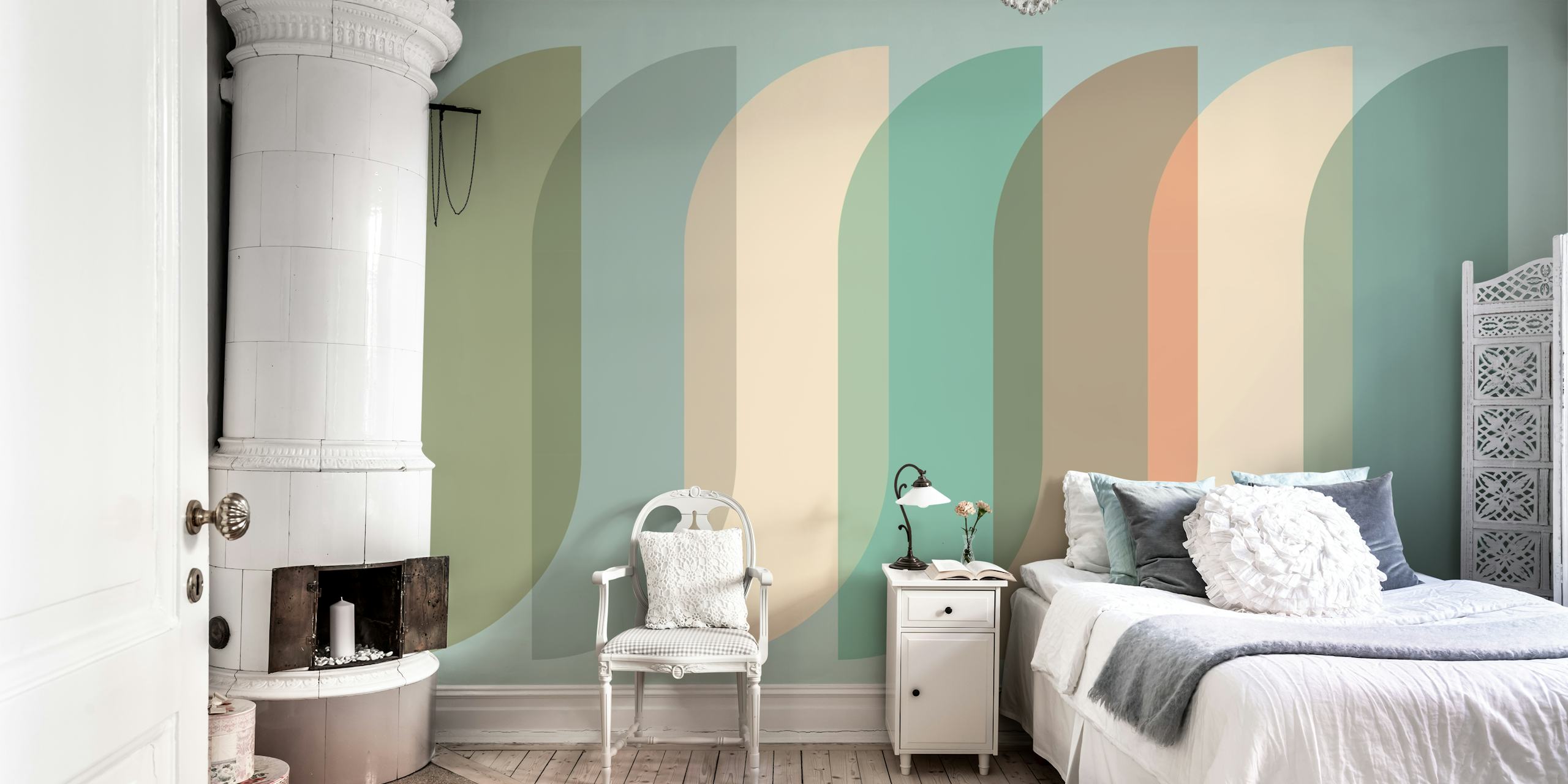 Papel de parede Subtle Tones Abstract Arch em um ambiente elegante