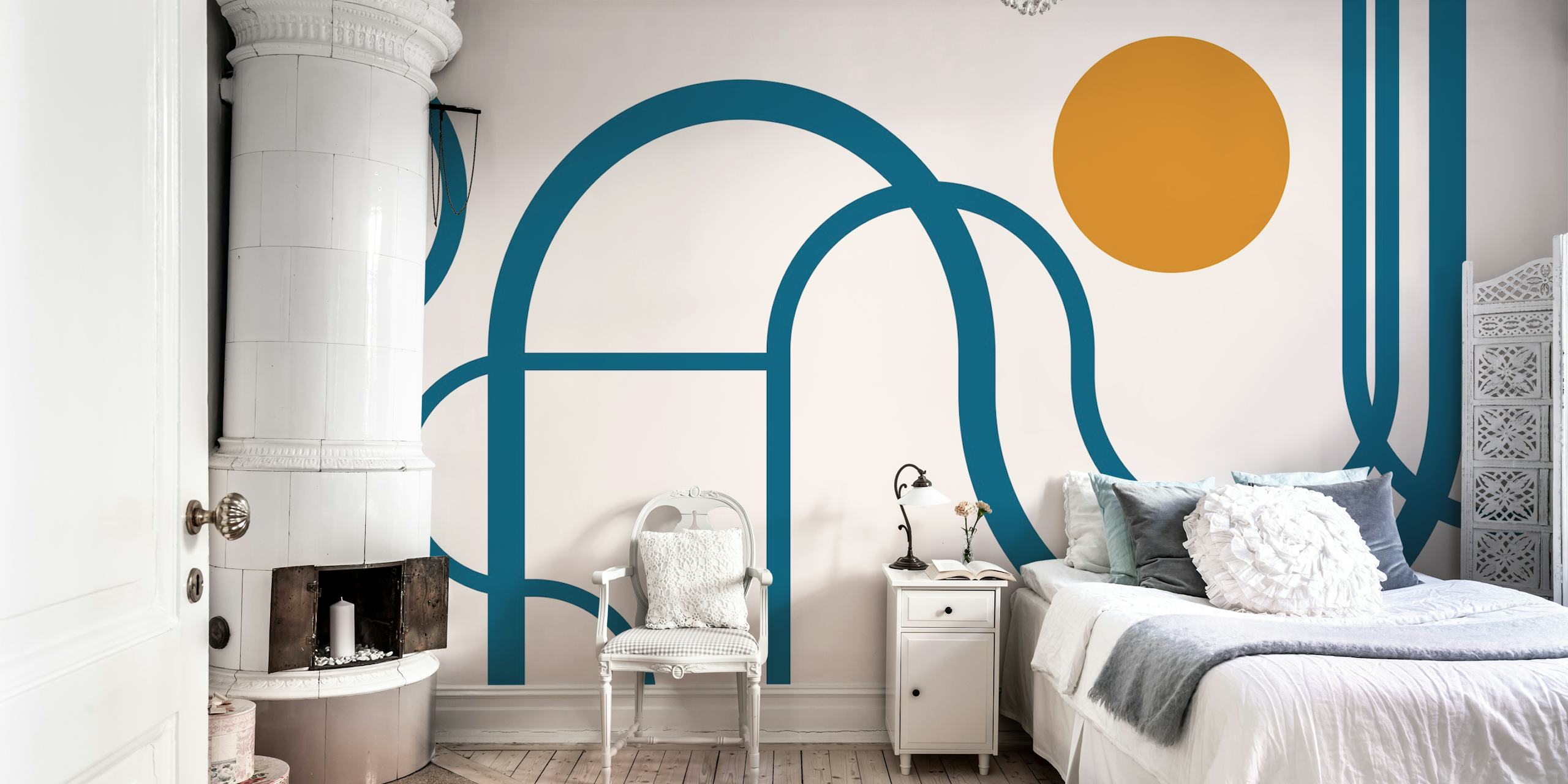 Papel de parede Curved Elegance Deco em um quarto moderno