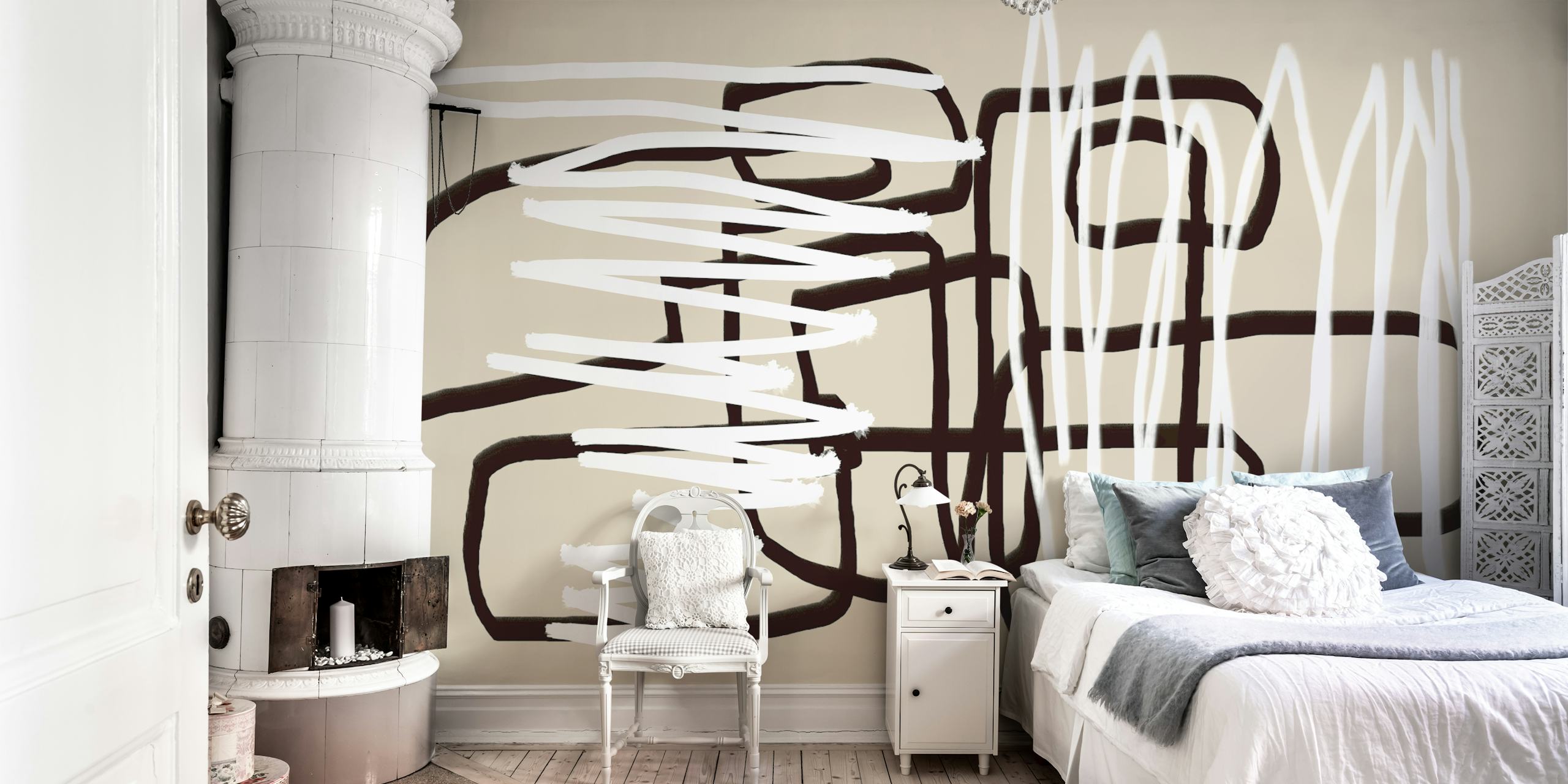 Abstract white and black line art design wallpaper