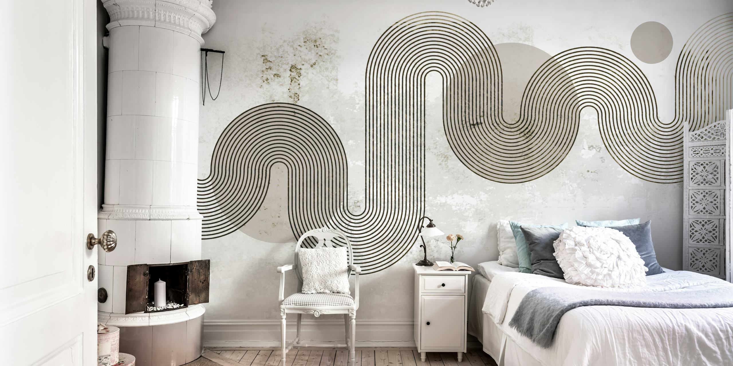 Monochrome Flow Design tapet i ett rum
