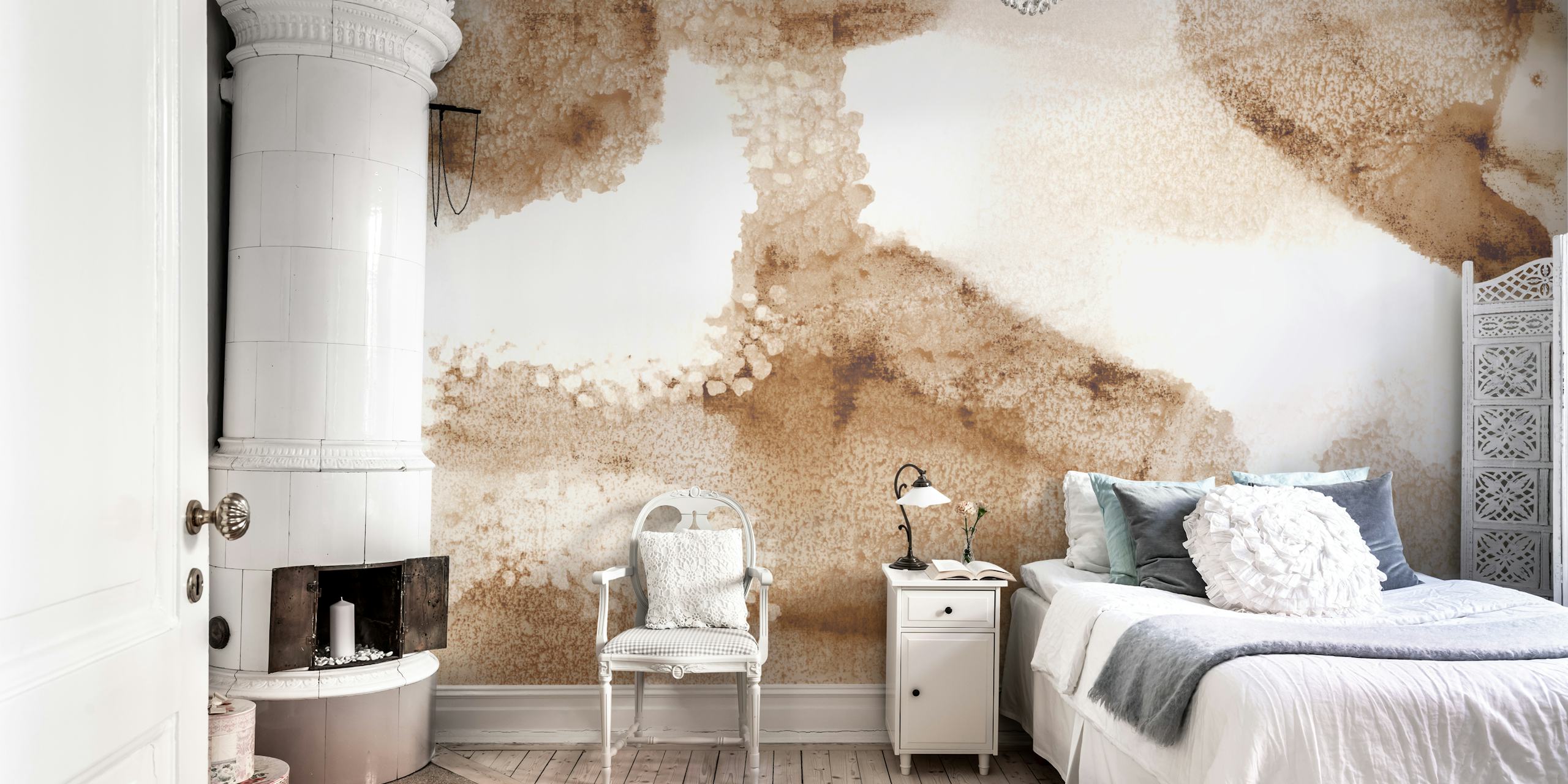 Papel de parede Taupe Abstract Art em um quarto