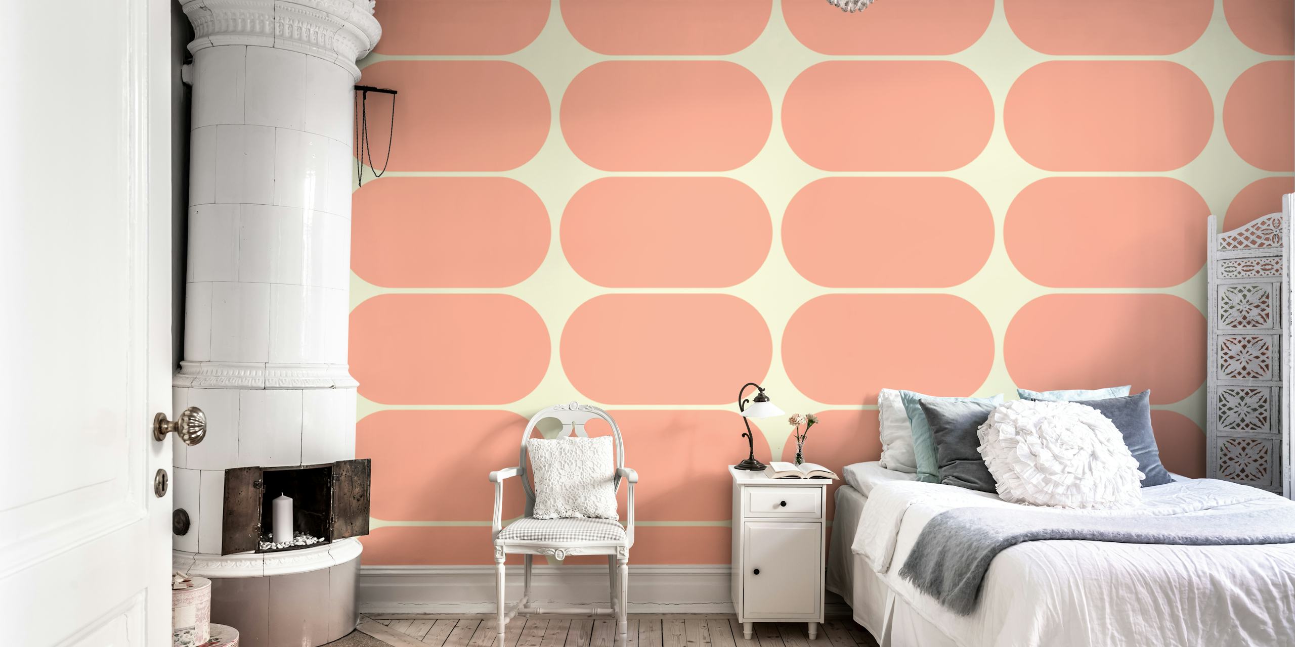 Rounded retro blocks in soft pink on cream background wallpaper