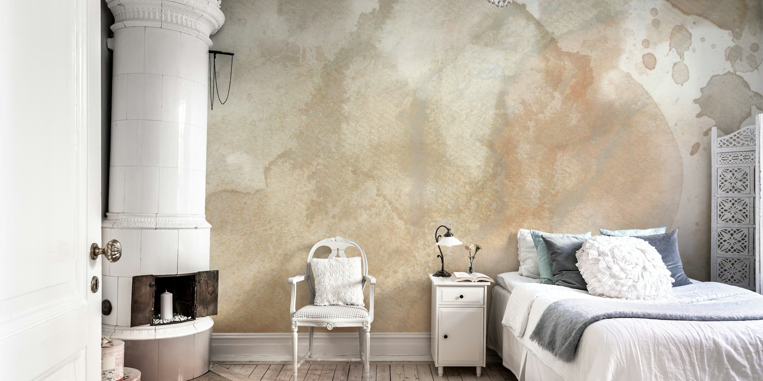Earthy abstract tones wallpaper in a room