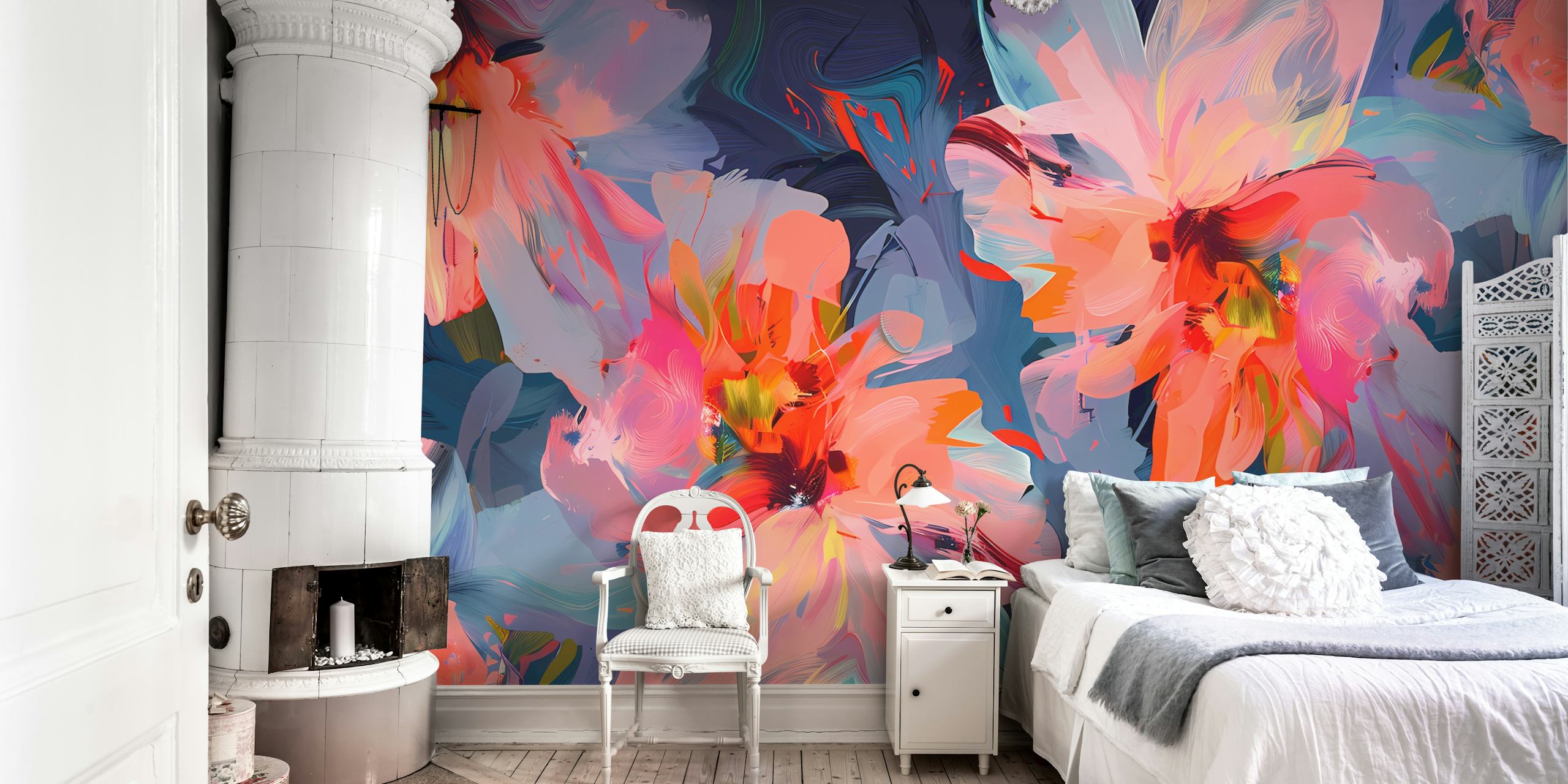 Vibrant Bloom Artistry projekt tapety kwiatowej w pokoju
