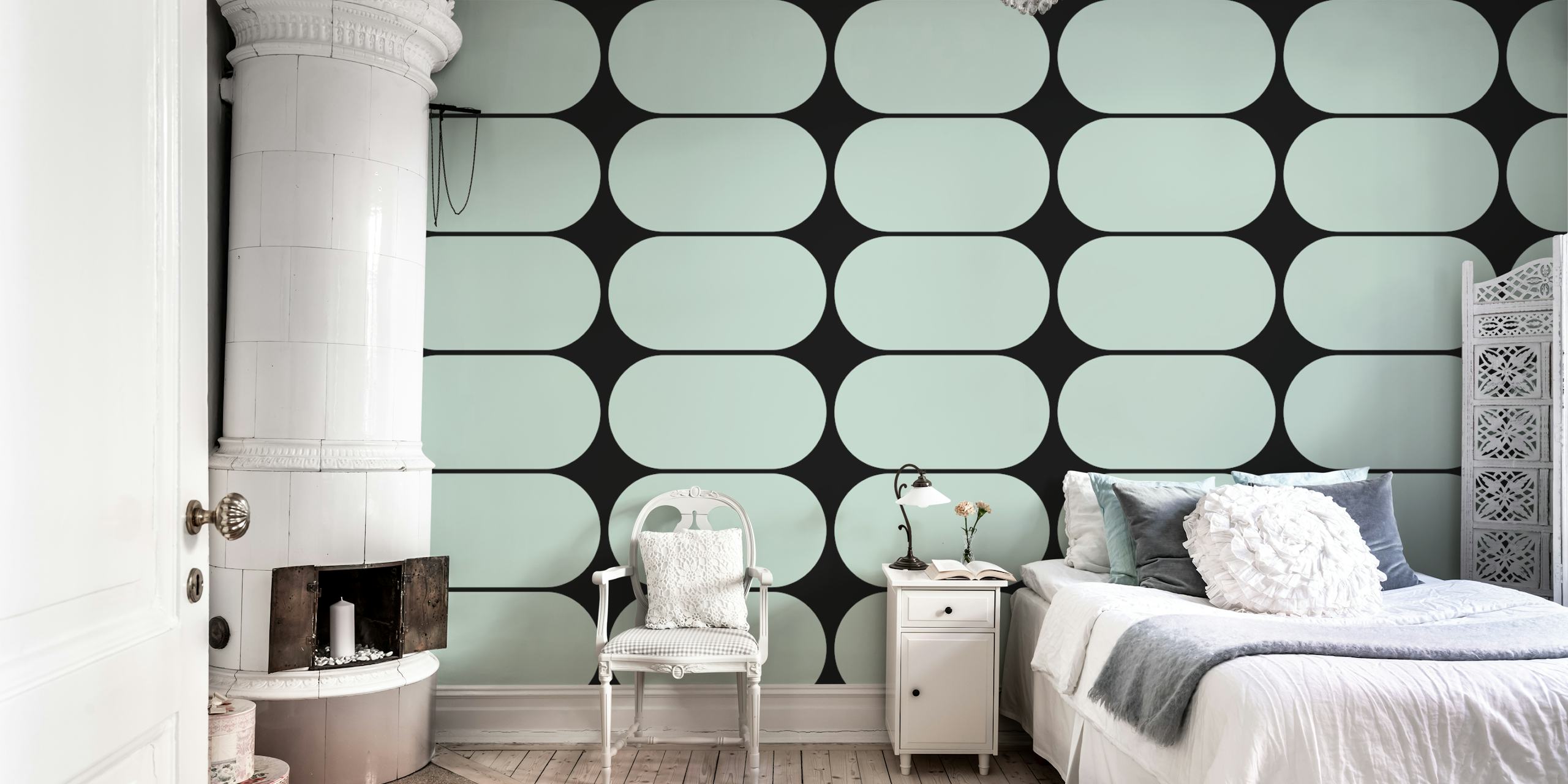 Mid-Century Pebbles Abstract Wallpaper i et rum