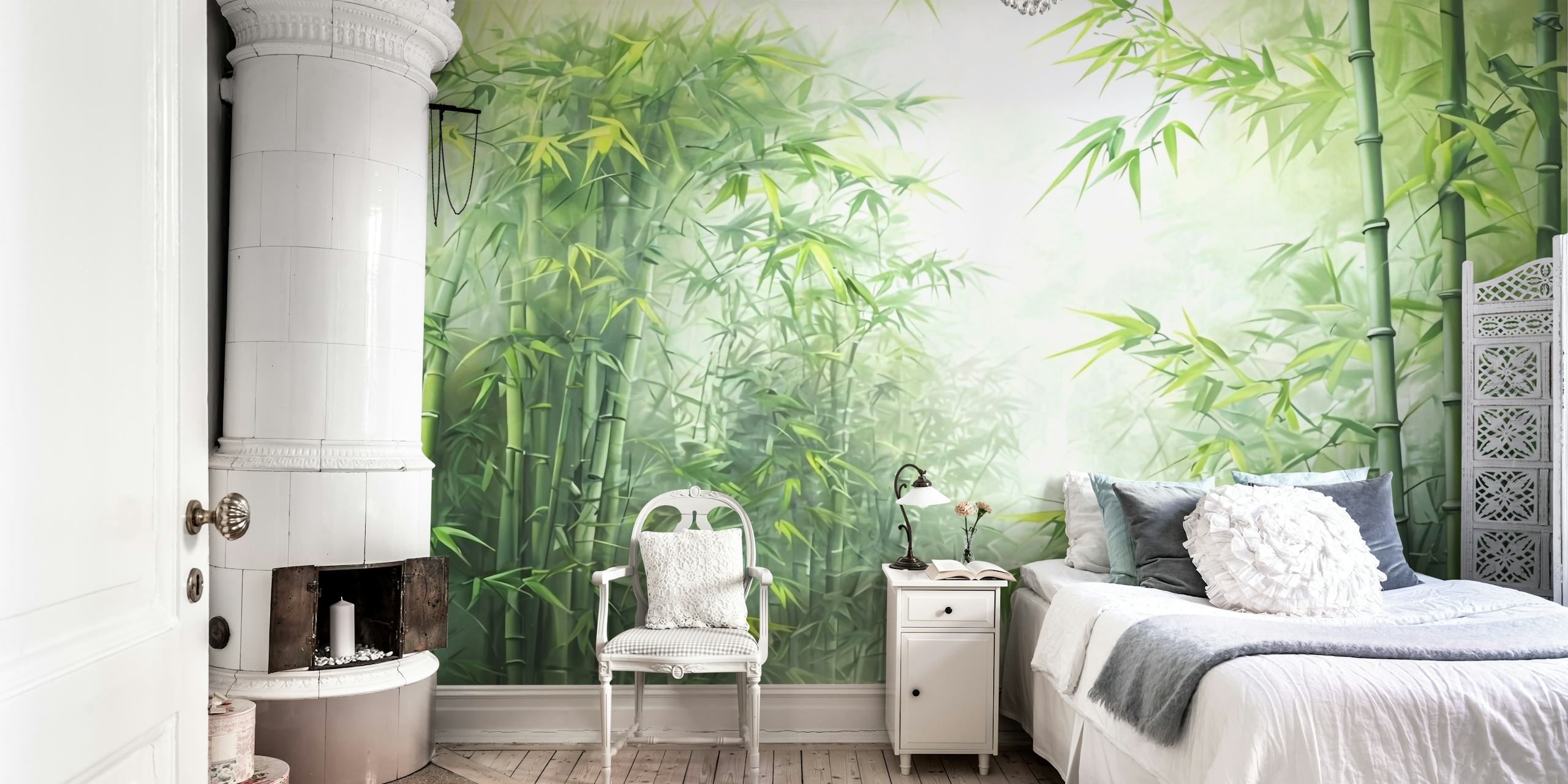 Green bamboo forest with mist wallpaper