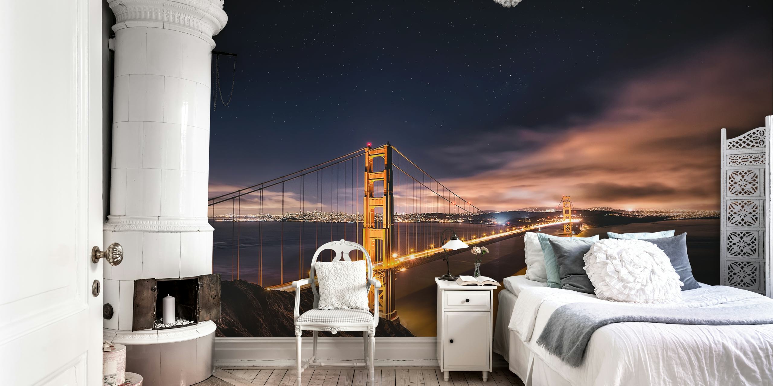 Golden Gate Bridge på natten med stjärnor