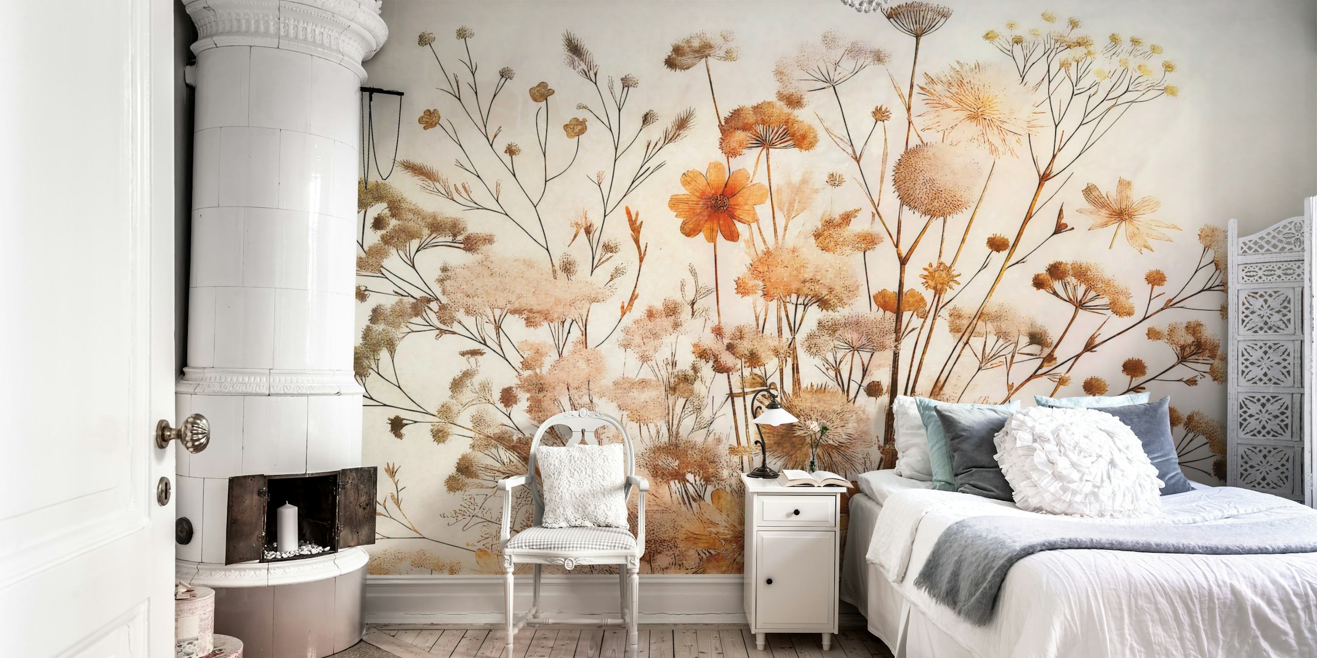 Dried flowers in neutral colors wallpaper