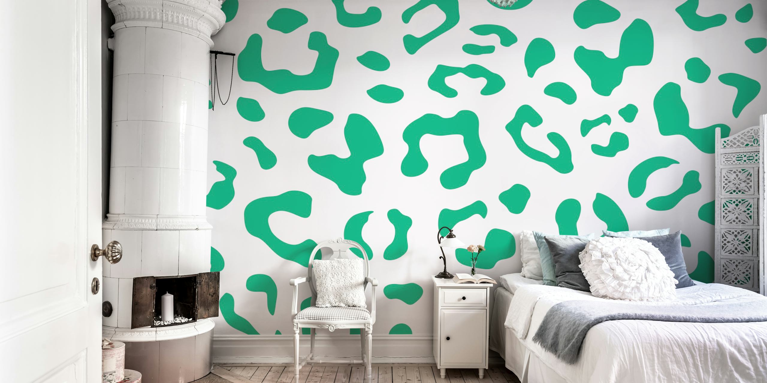 Pink Green Panther tapetdesign i ett rum