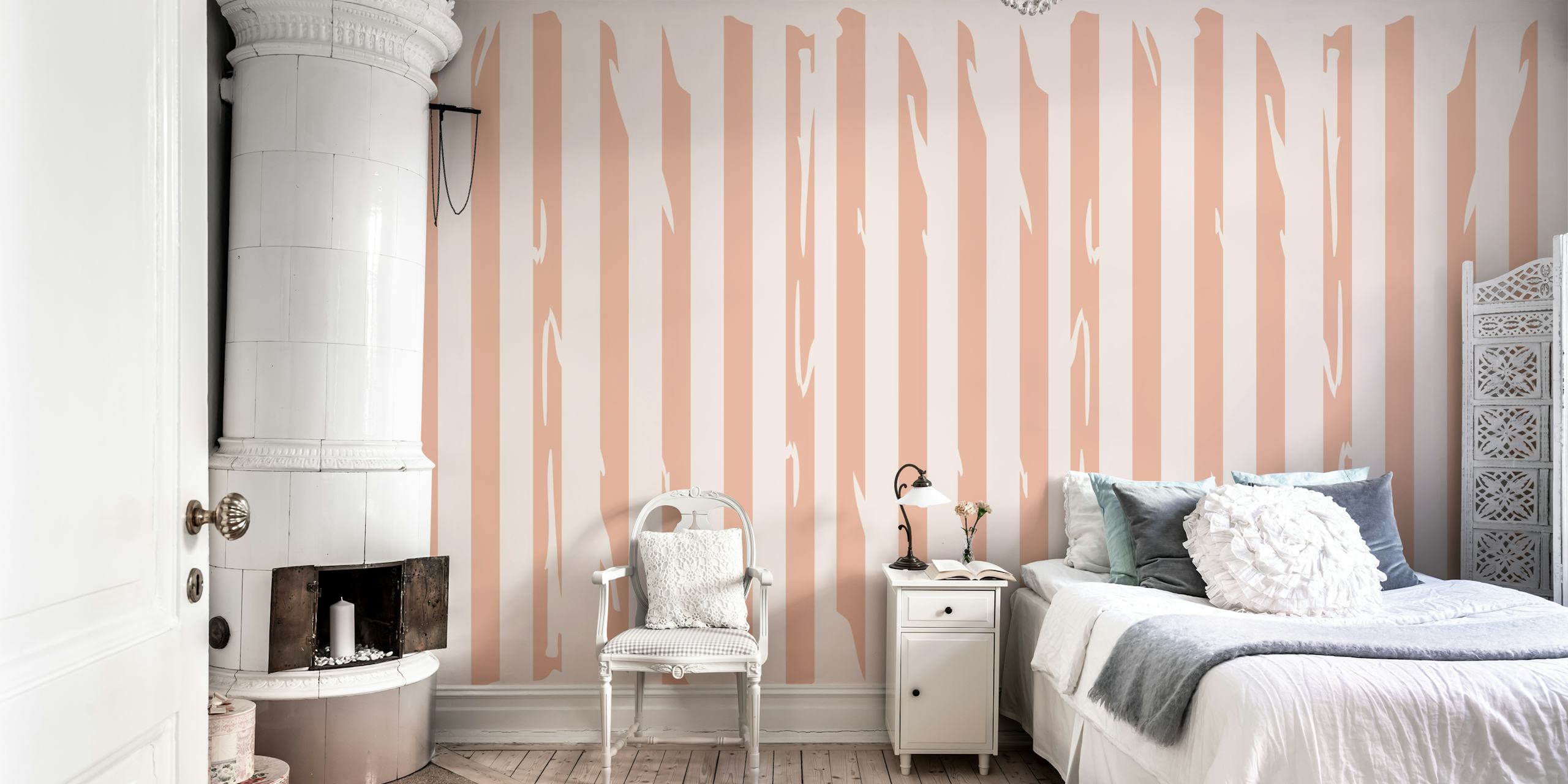 Ταπετσαρία Abstract Wooden Stripes σε ένα δωμάτιο