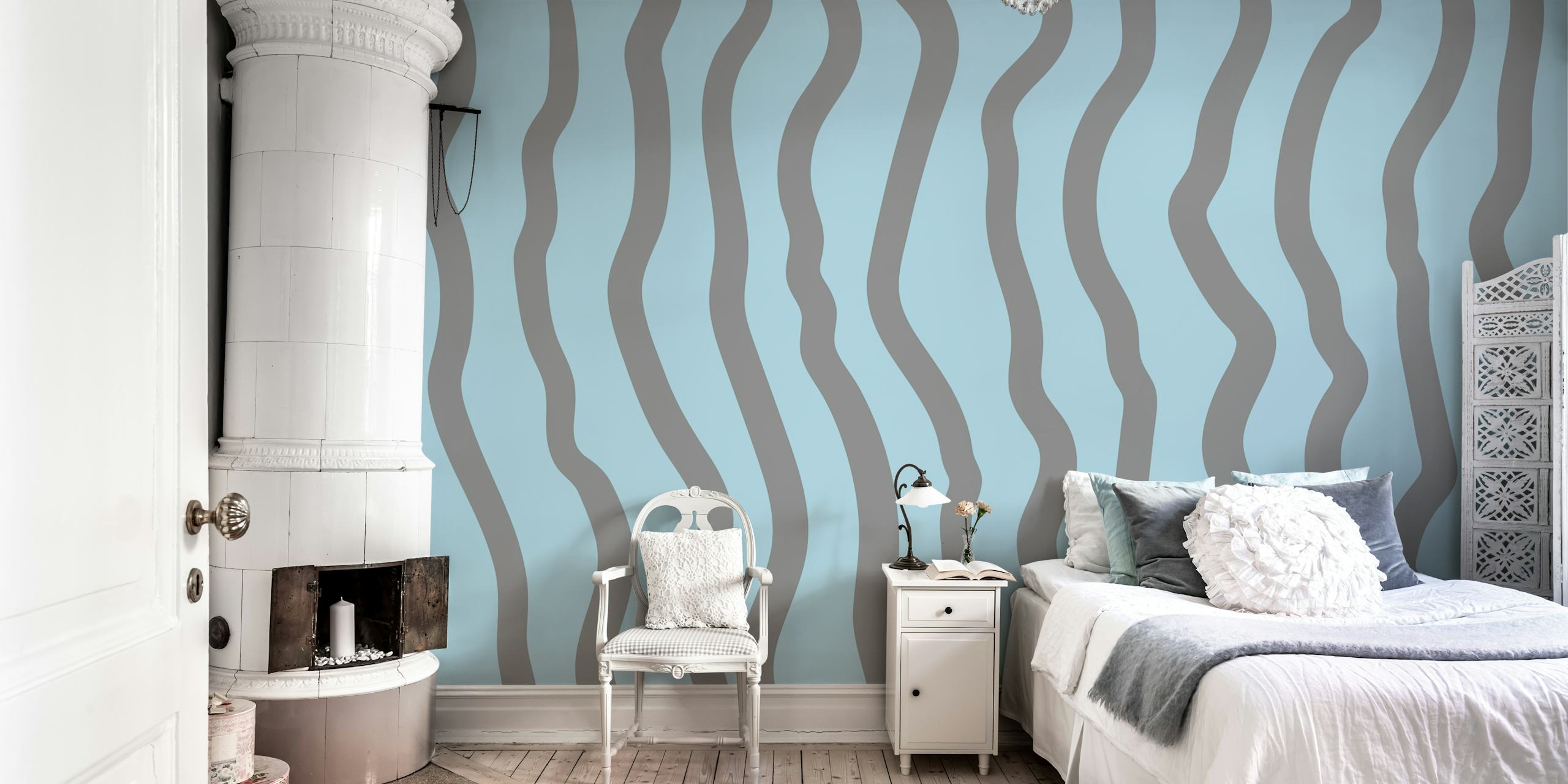 Wavy patterns in blue and gray abstract wallpaper
