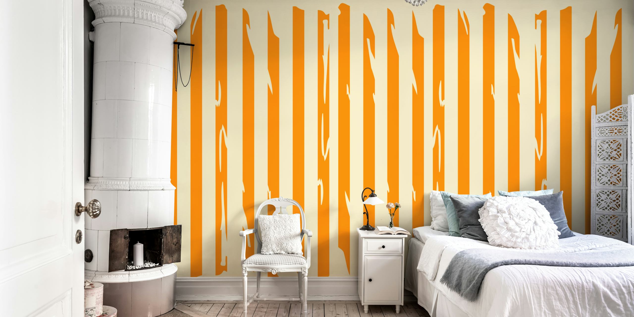 Orange stripes on a cream background wallpaper