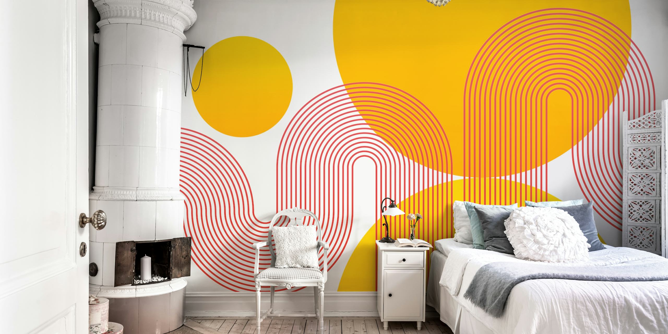 Tapeta Sunny Curvy Lines wyświetlana w pokoju
