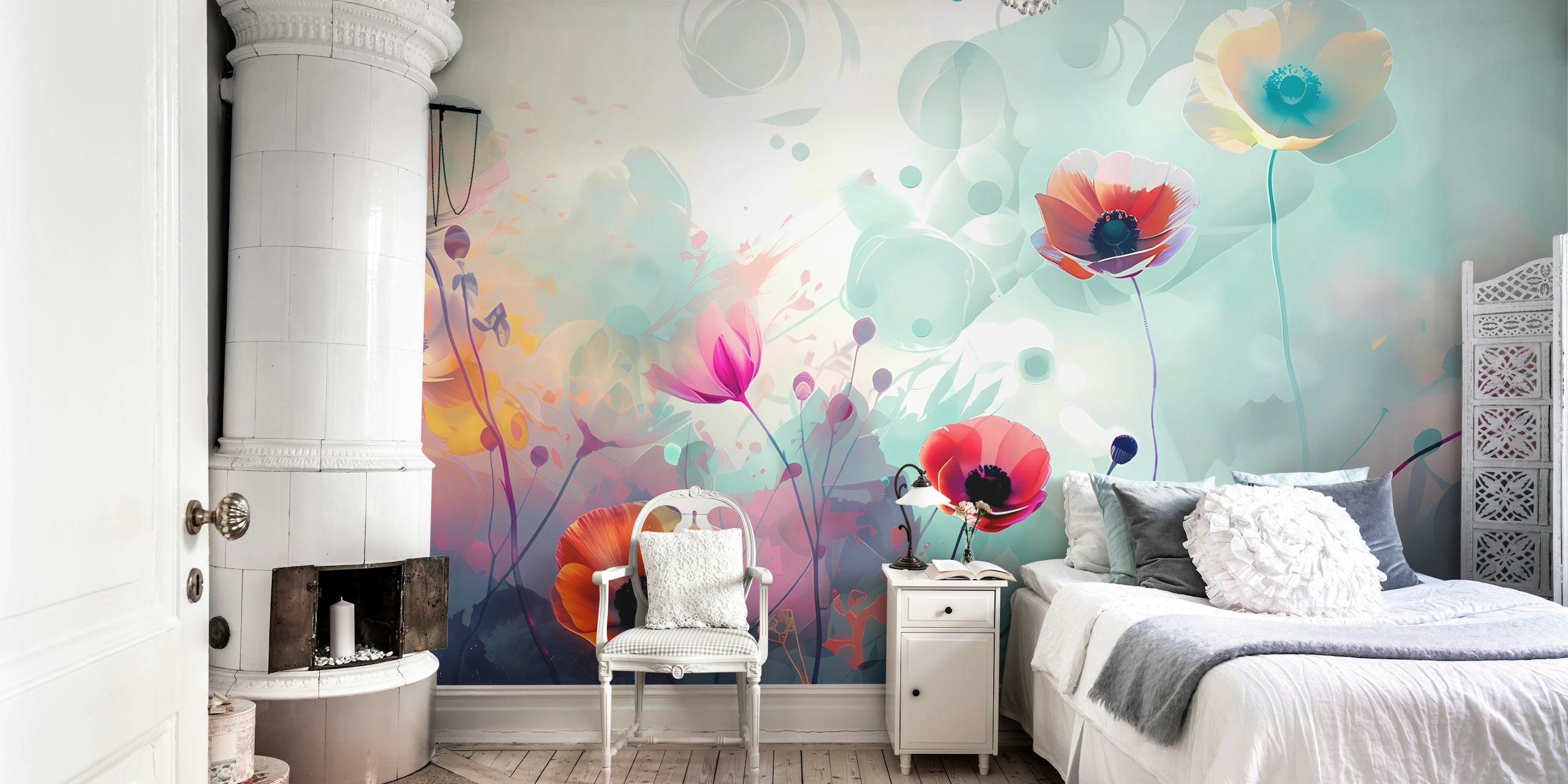 Colorful flowers on a soft pastel background wallpaper