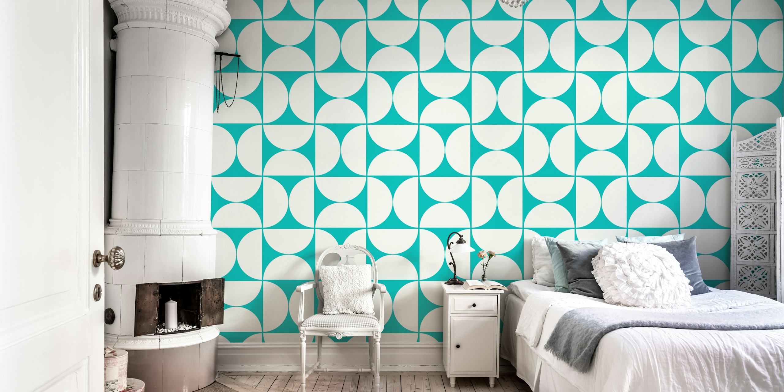 Mid-Century Modern mønstret tapet i et rom